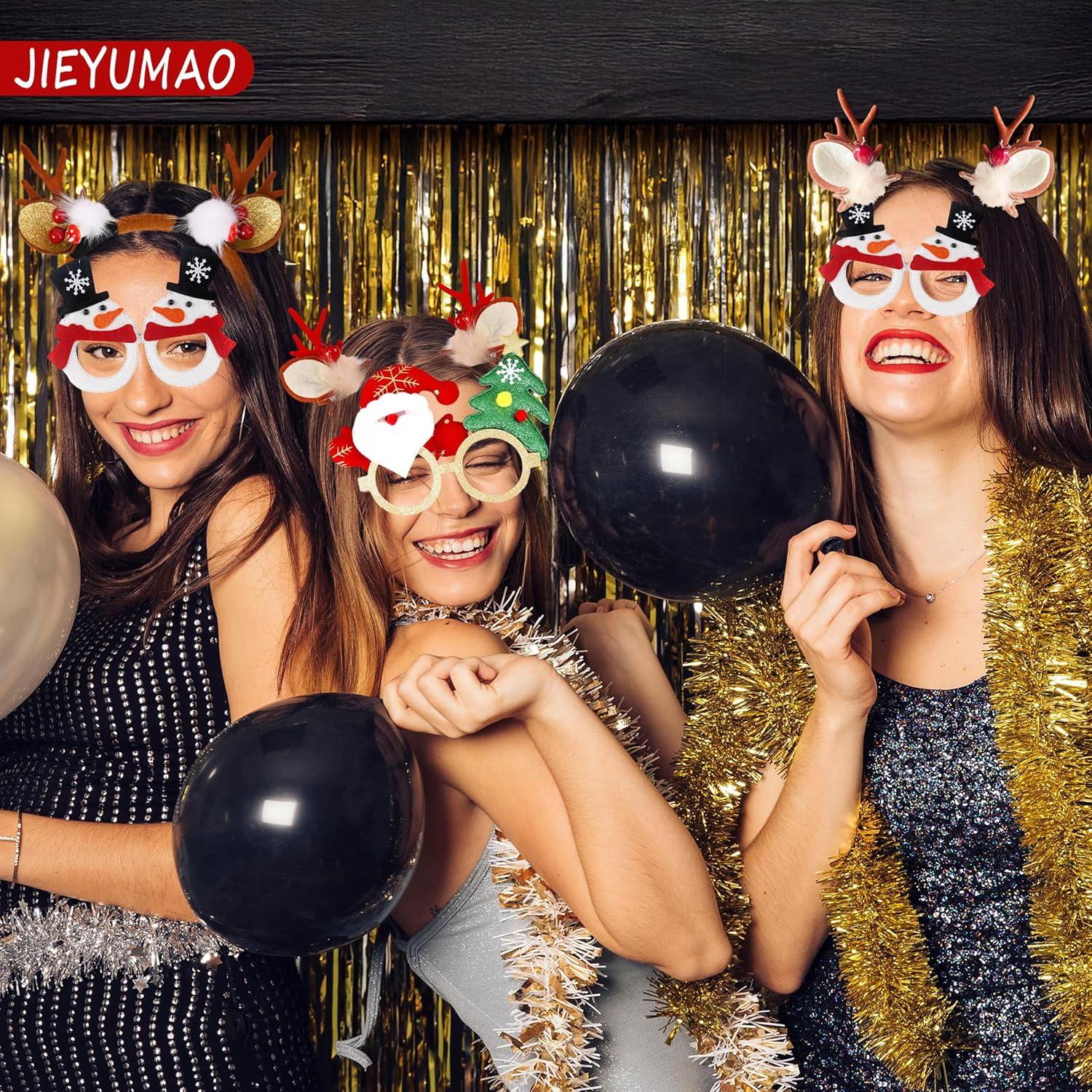 JIEYUMAO Reindeer Antlers Headband Sets, 6Pcs Christmas Antler Headband Hair Clips and Christmas Glasses, Fashion Christma Hair Accessories Christma Hair Clips for Women image number 3