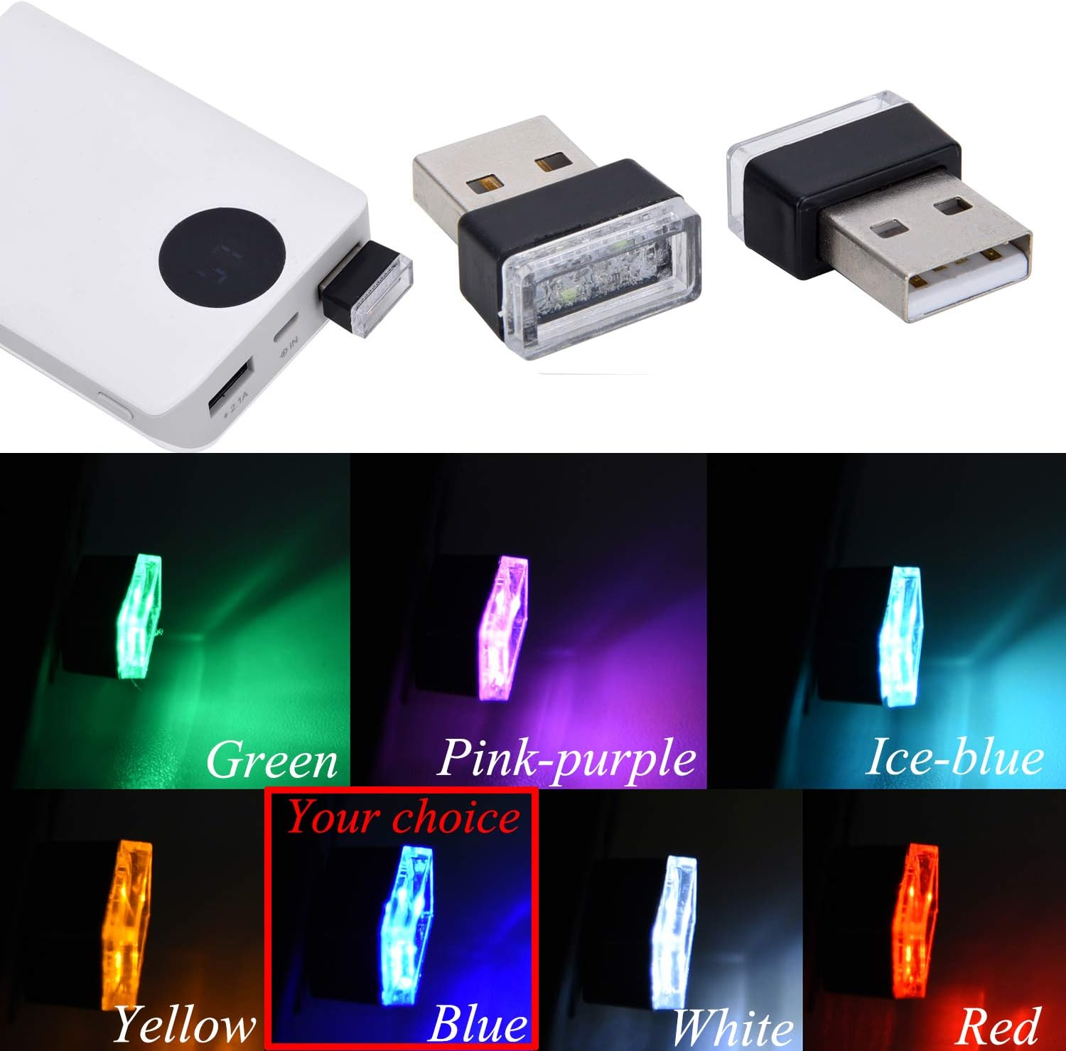 Febrytold 4Pcs Blue USB Car Interior Atmosphere Lamps, Universal Mini Led USB Lights for Car Decoration, Lighting image number 6