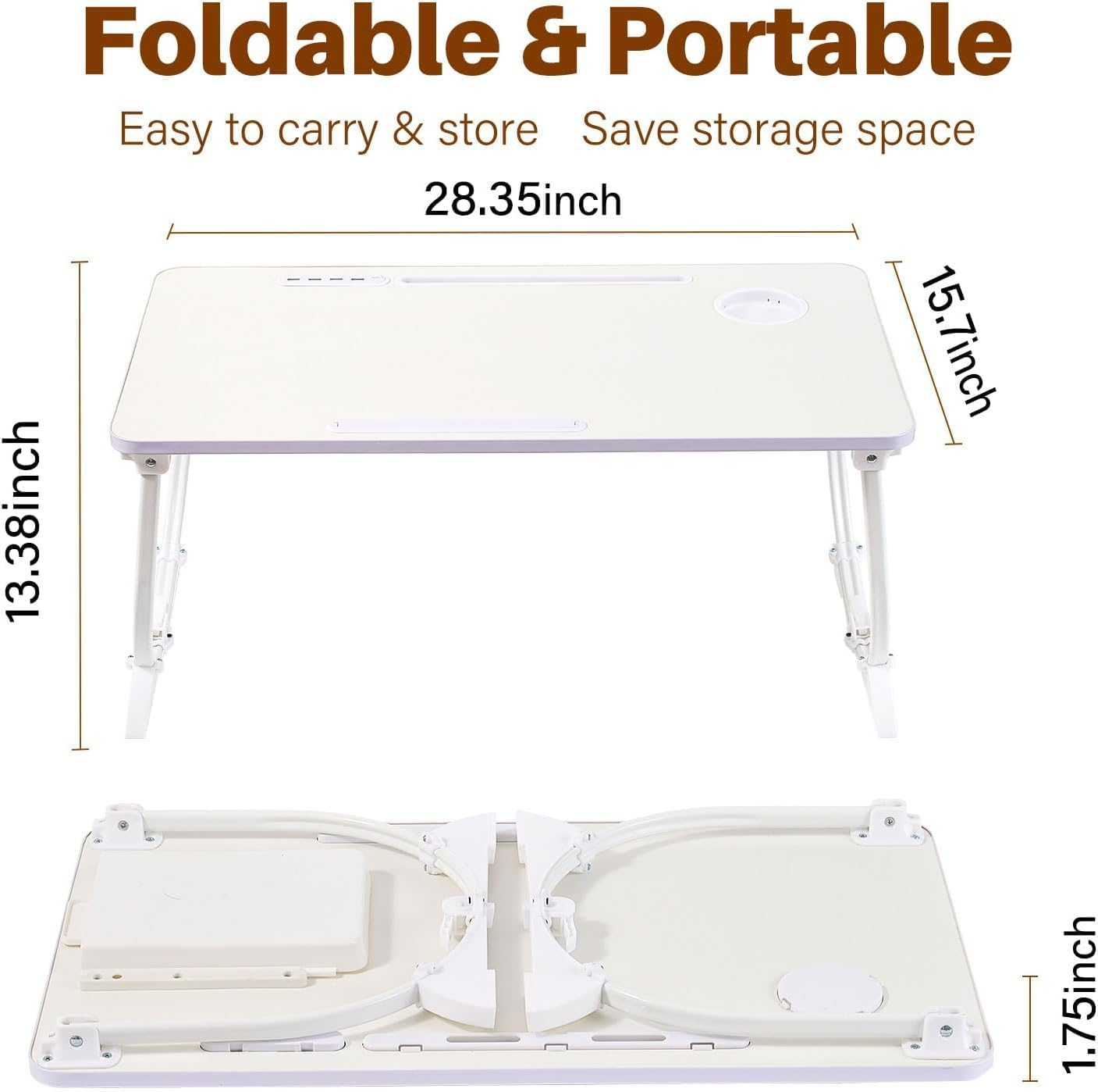 Adjustable Laptop Bed Desk with 4 USB Ports, Storage Drawer, Cup Holder, X-Large Foldable Bed Laptop Table Stand for Couch Sofa Floor, Portable Lap Desk Tray for Eating Reading Working Drawing Gaming image number 5