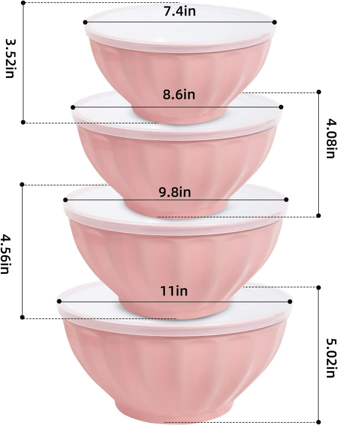 Mixing Bowls with Lids Set,4 Piece Large Plastic Nesting Mixing Bowls,Includes 4 Microwave Safe Mixing Bowl and an Egg Whisk for Kitchen Prepping,Baking,Cooking Food, Pink image number 4