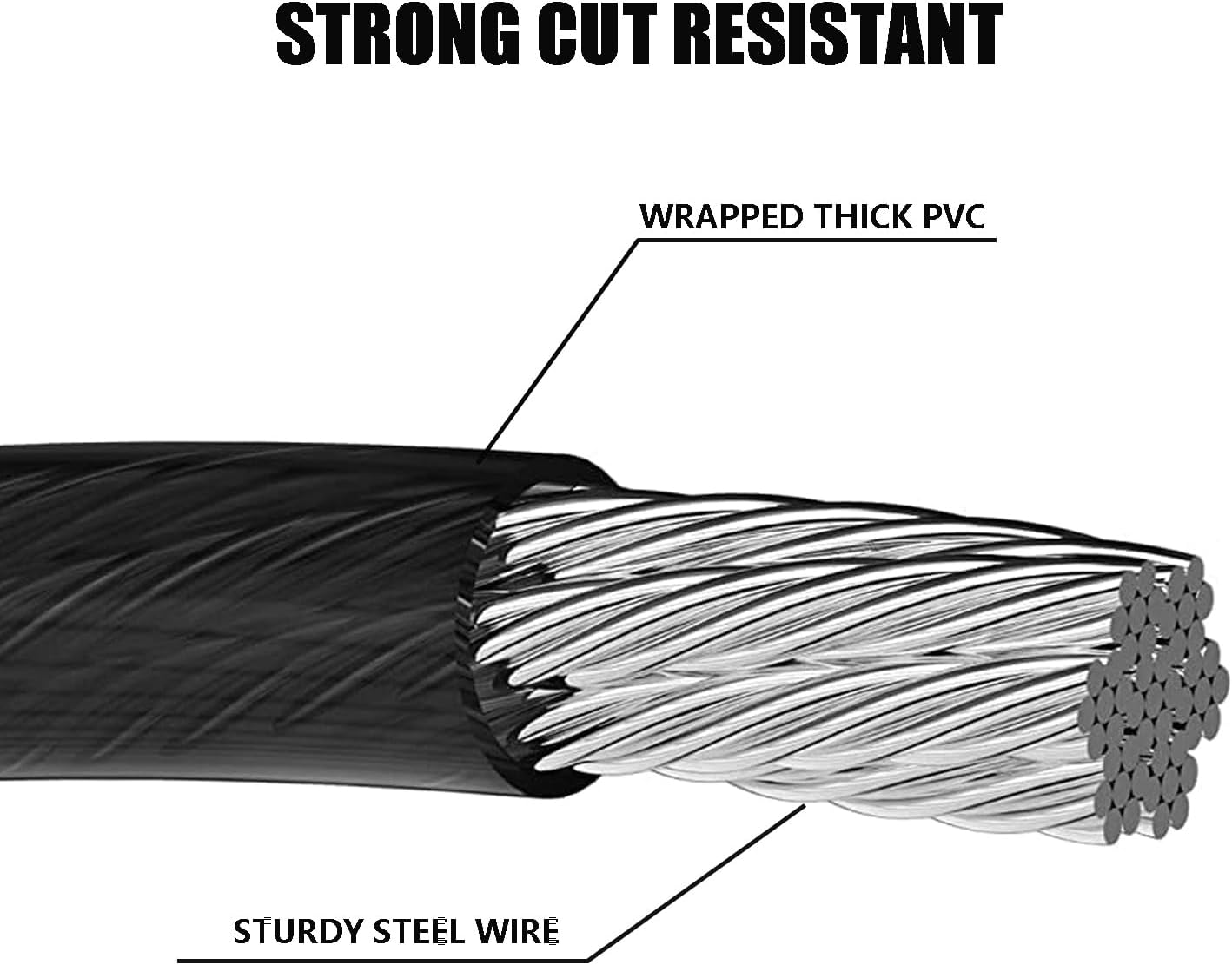 Security Cable with Loops 5.9Ft/180Cm,8Mm, Braided Steel Cable, Bike Chain Lock, Chain Lock for Kayaks, Bikes, Outdoor Equipment and More