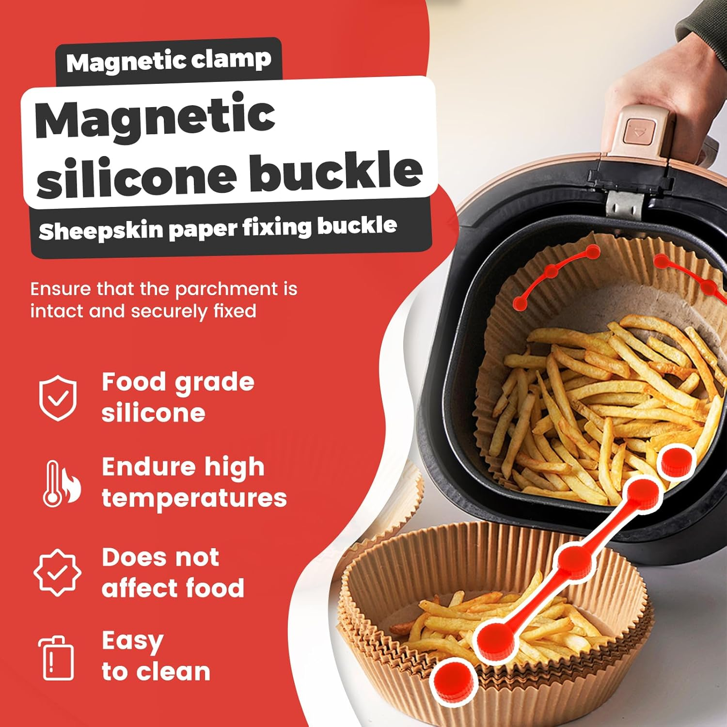 Set of 4 Air Fryer Magnet Silicone Buckle for Holding down Air Fryer Parchment Paper, Heat Resistant Parchment Paper Hold down Buckle, Air Fryers Accessories Parchments Liner Buckles for Kitchen image number 2