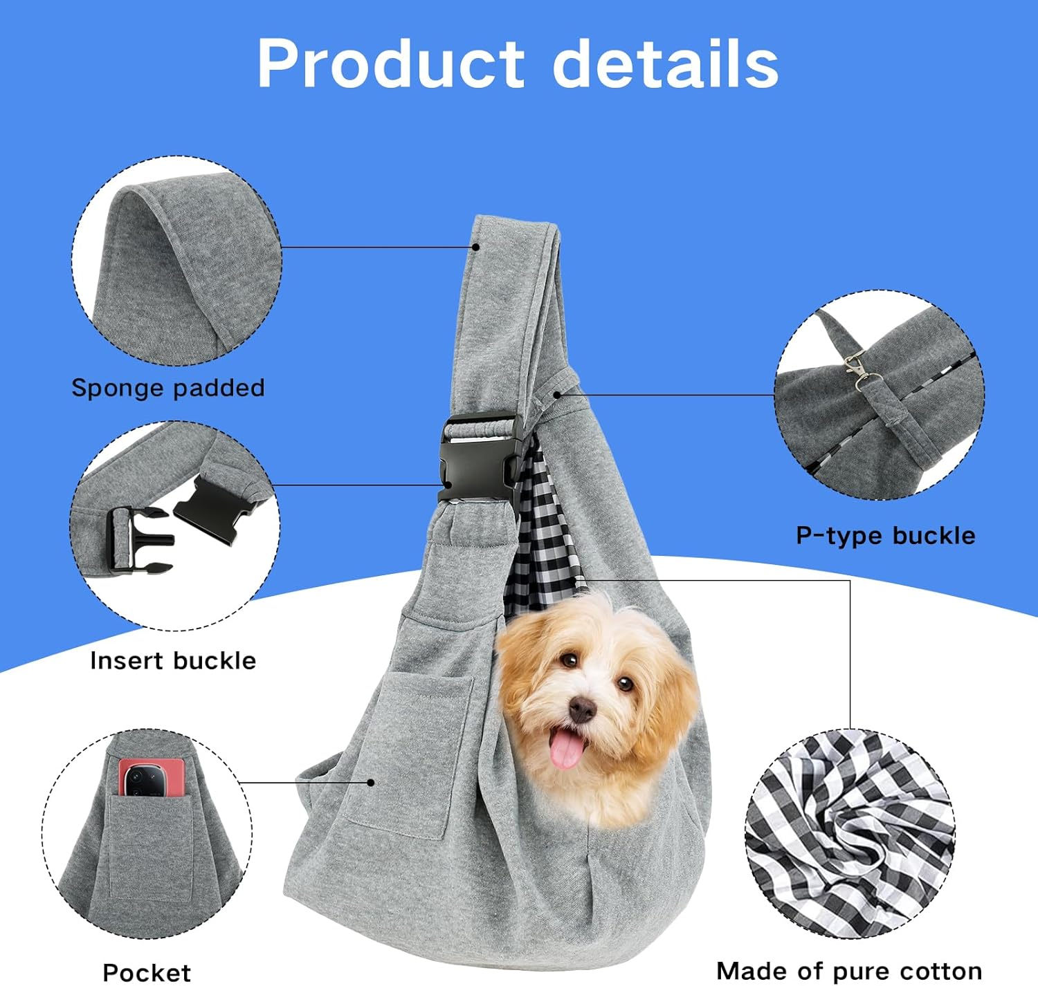 Dog Sling Carrier Pet Sling Carrier with Adjustable Strap Dog Sling Carrier Bag with Front Pocket Breathable Pet Carrier Bag for Puppy Small Dog Cat Hands Free Pet Carrier Sling Bag for Outdoor Travel image number 2