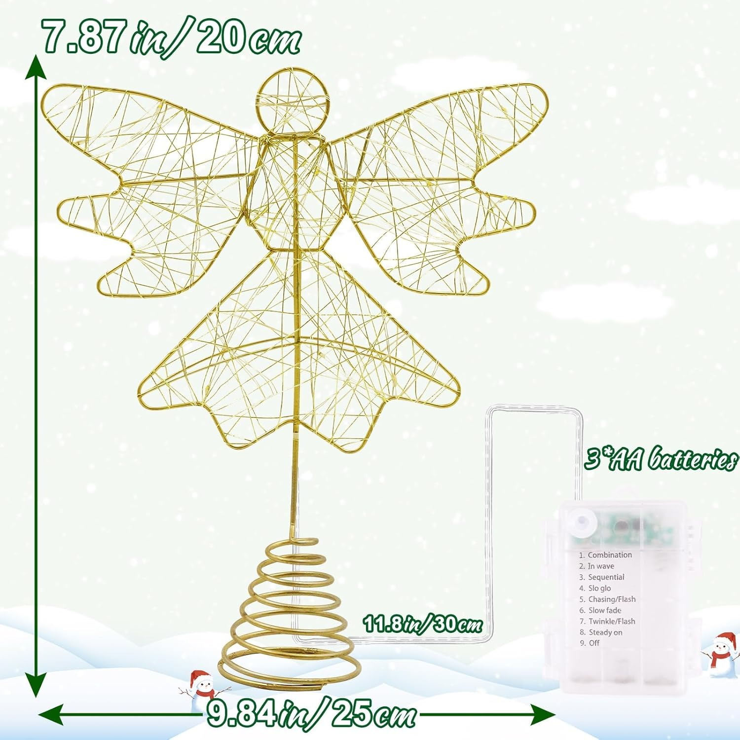 Augshy Gold Christmas Tree Topper Star with 20 Warm White LED Lights and Pearl Beads, Remote Control Star Tree Topper for Christmas Tree Decorations and Xmas Holiday D&eacute;cor (Gold Pearl Angel 20 LED) image number 3