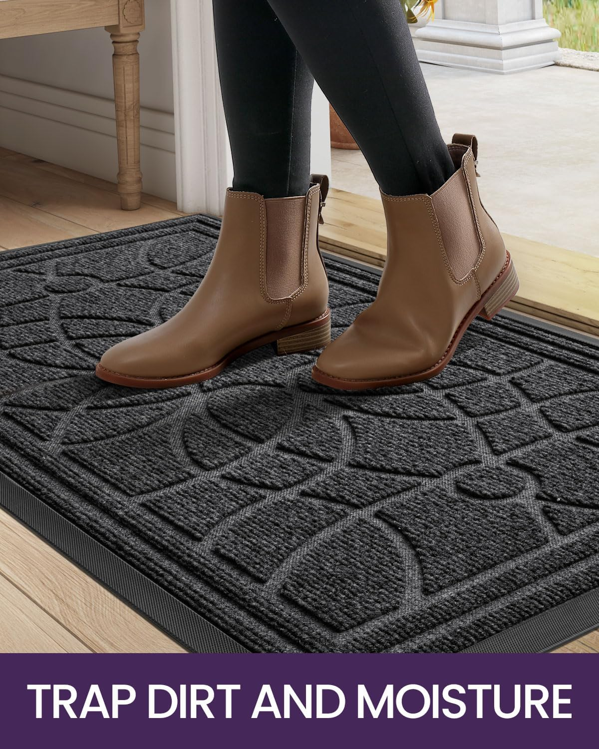 DEXI Front Door Mat, Welcome Mats Heavy Duty Durable Low Profile outside Doormat for Entryway, Patio, Garage, High Traffic Areas, 17"X29", Grey image number 3