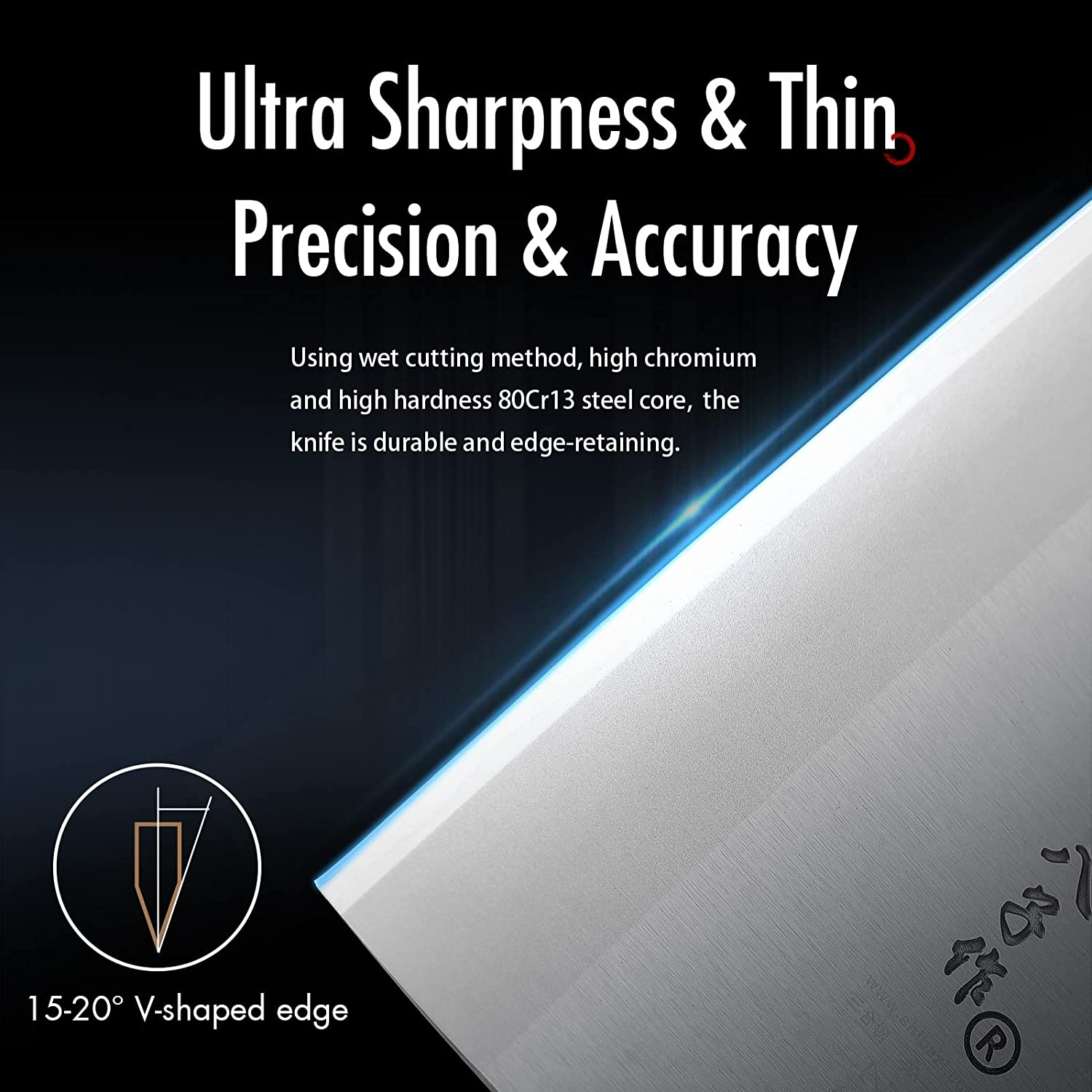 SHI BA ZI ZUO 8-Inch Kitchen Knife Professional Chef Knife Stainless Steel Vegetable Knife Safe Non-Stick Coating Blade with Anti-Slip Wooden Handle