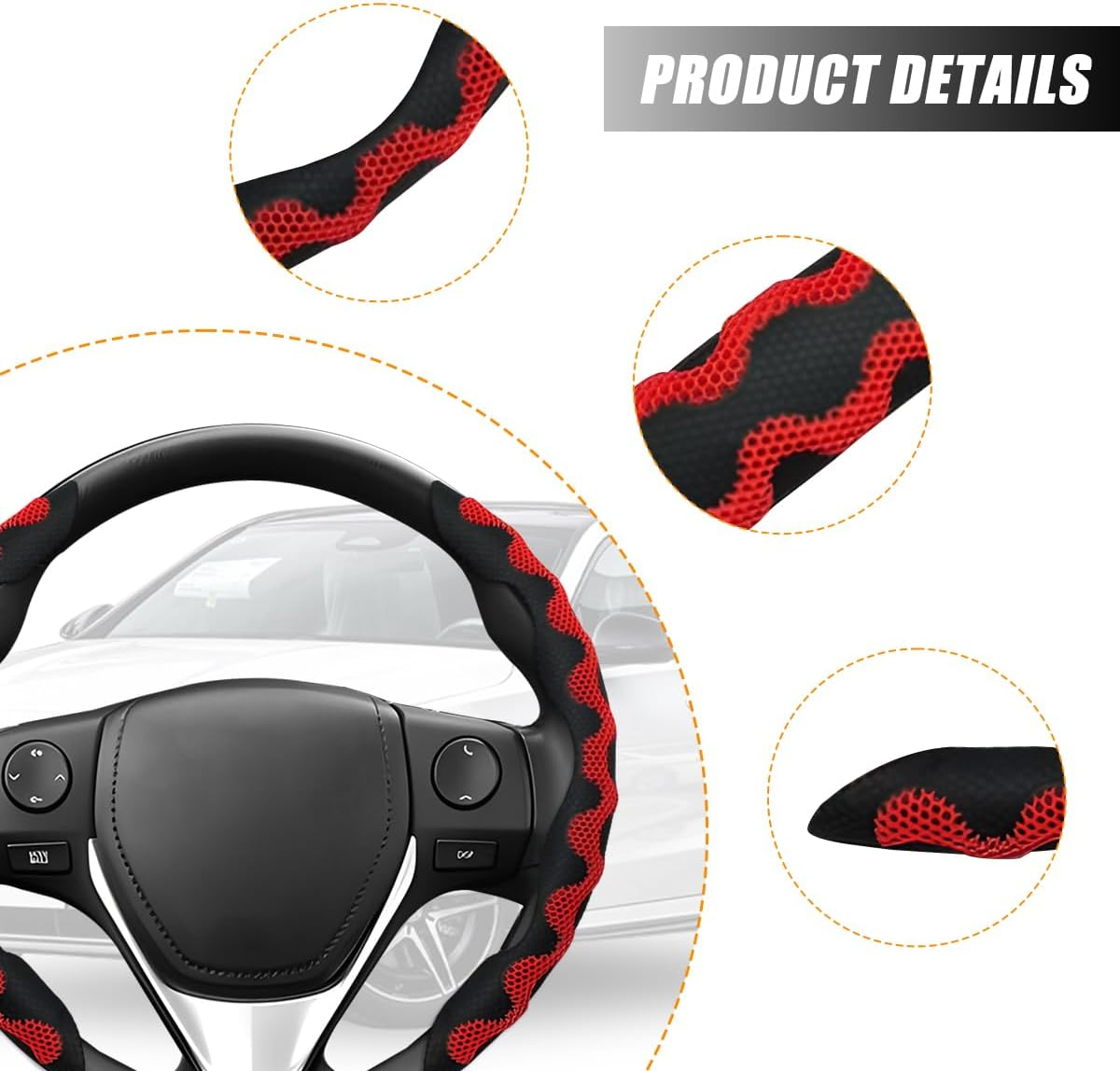 Sandfren Car Steering Wheel Cover, 2PCS Anti-Slip Segmented Snap-On Vehicle Steering Wheel Protector, Comfortable Automotive Interior Decoration Accessories, Universal for Sedan Truck SUV (Red) - Blue image number 7