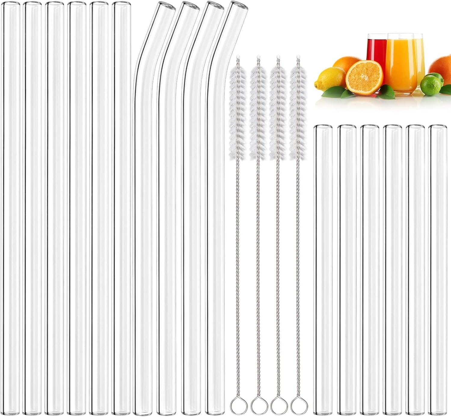 20 Pack Reusable Glass Straws,Set of 12 Straight and 4 Bent with 4 Cleaning Brush,Perfect for Smoothies,Tea, Juice, Milkshakes(8.5''X10 MM) image number 6