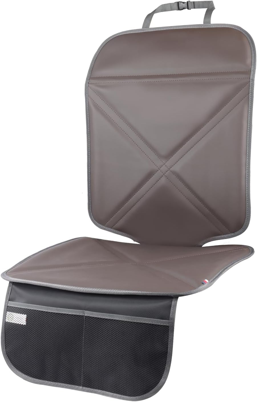 Car Seat Protector Leather Waterproof Child Safety Seat Protector Cover with Thick Pad and 2 Large Pockets Durable Kick Mat for All Auto Seat (Deep Gray)