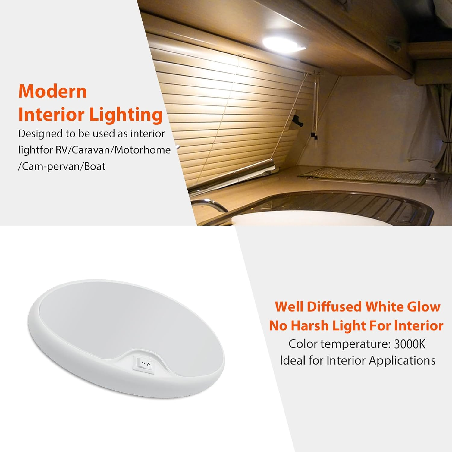 Dream Lighting 12V LED Caravan Light Switch Utility Porch Ceiling Dome Lamp Warm White, Replacing Incandescent of Automotive, Motor-Home, Caravan, Boat - Single Pacake Coolwhite image number 3