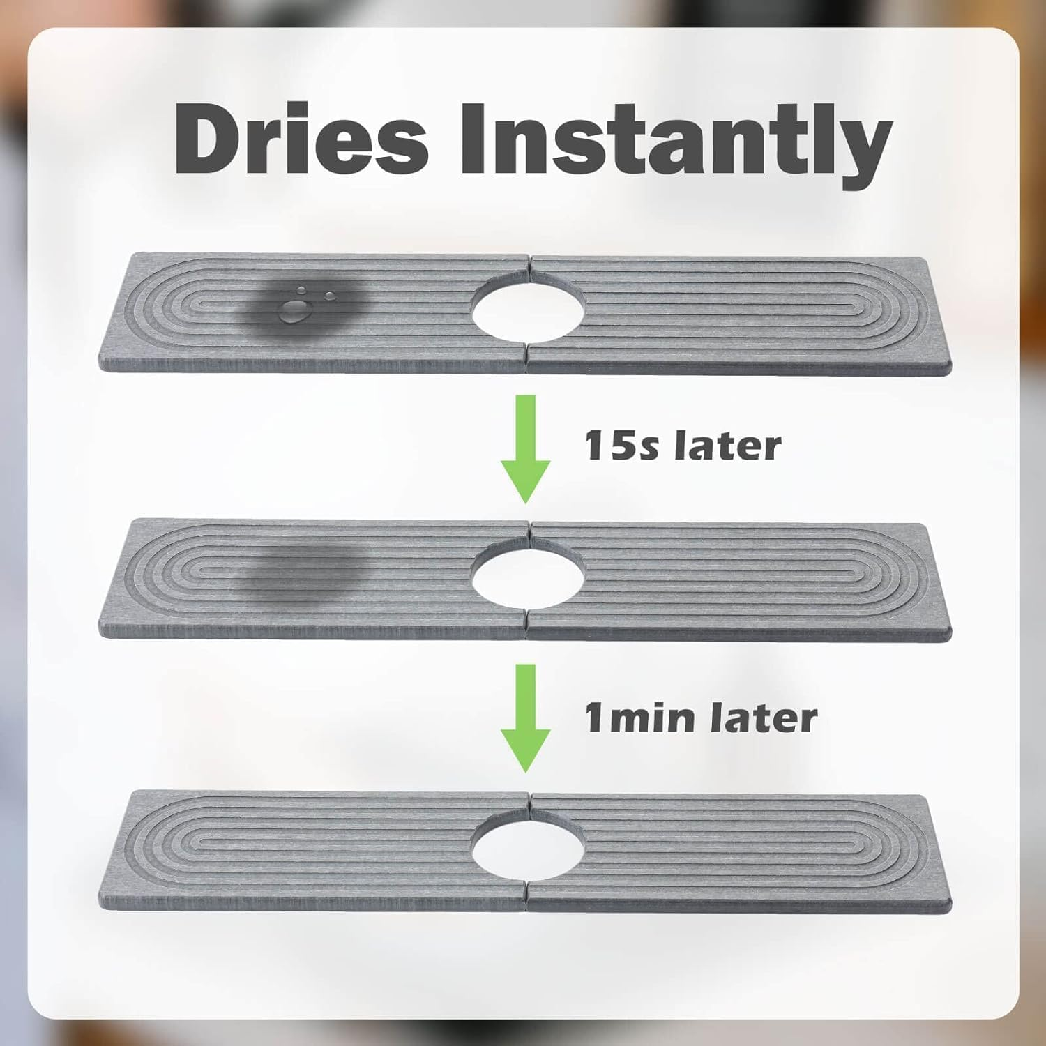 WADY Faucet Mat for Kitchen Sink, Kitchen Faucet Absorbent Mat - 23.6'' Long Diatomaceous Earth Splash Guard for Sink Faucet, Aesthetic Water Absorbing Stone Tray in the Modern Home (Dark Grey) image number 4