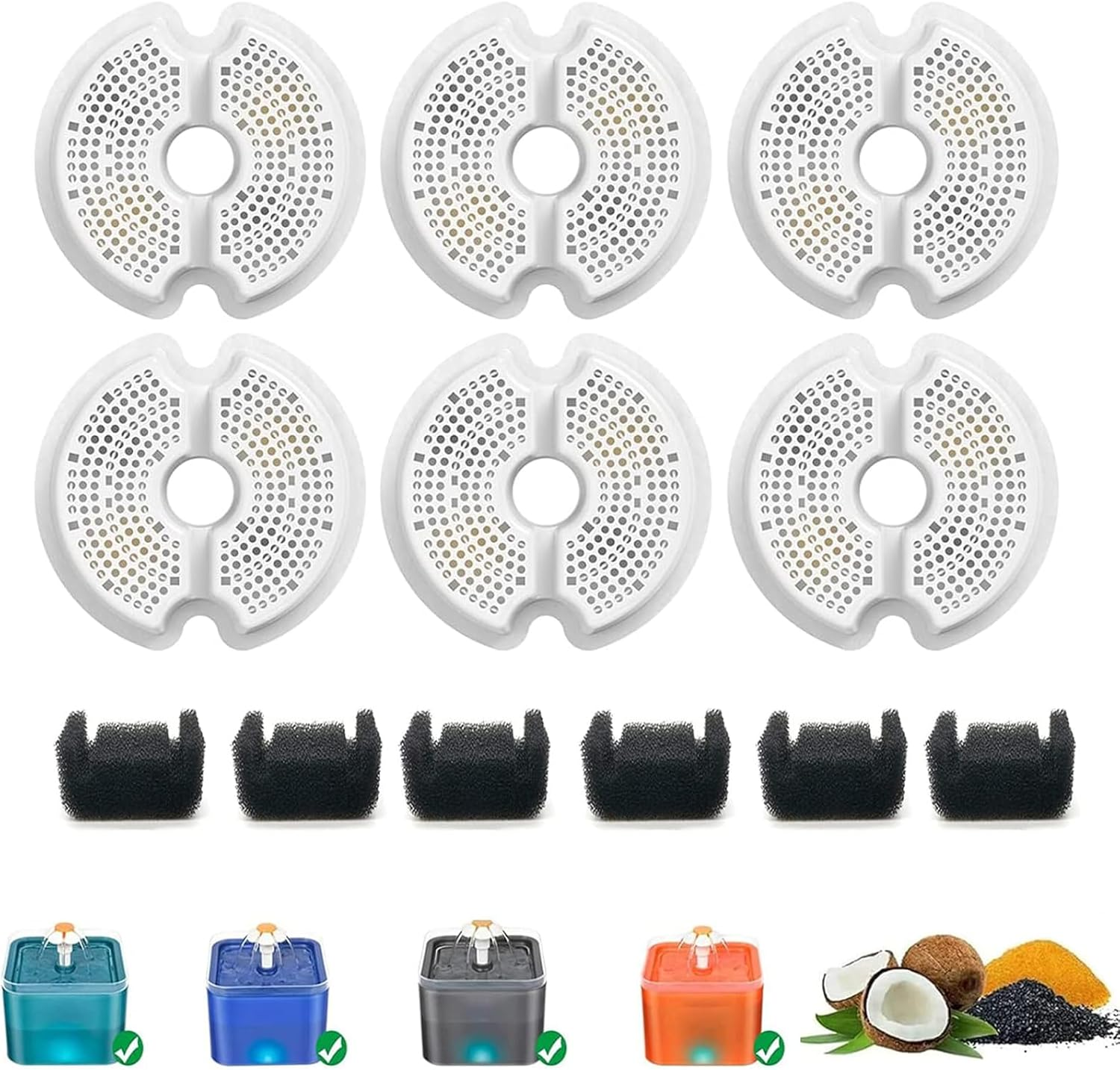 Kuangbiao Cat Water Fountain Filters Replacement,Compatiable with Wonder Creature and AONBOY 67Oz/2L with Pre-Filter Sponges (6-Pack) image number 2