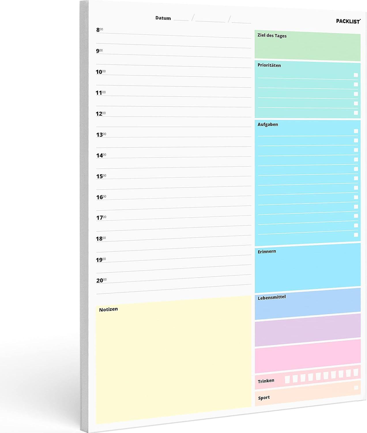 PACKLIST&reg; Daily Planner Pad A4, Time Management Planner - 52 Pages Productivity Planner for Tasks, Goal of the Day, Priorities, Reminders, Food, Drinking, Sports & Notes for Home & Office image number 4