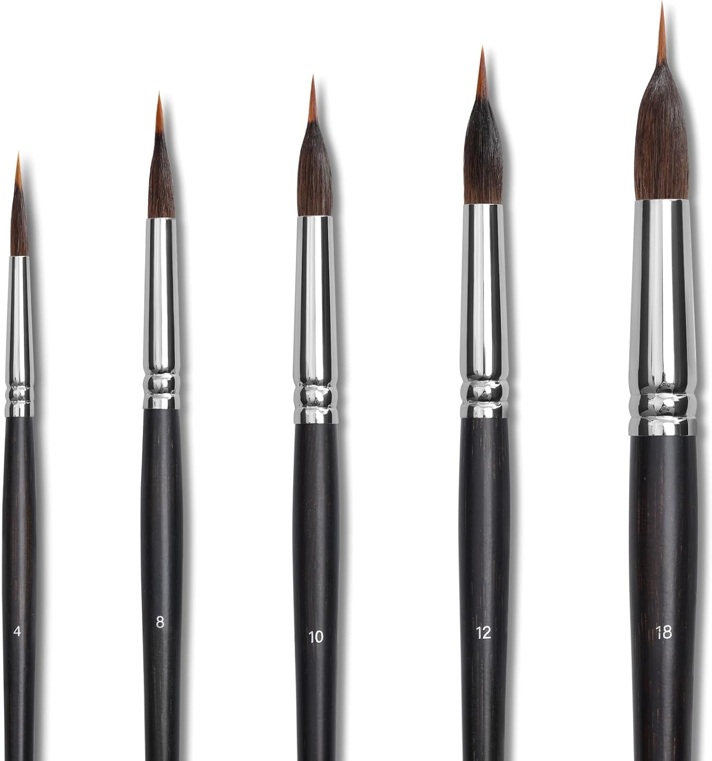 Sable Watercolor Brushes Professional Extended Needle Point Brushes for Artists 5Pcs-Natural & Horsehair Brush,Bamboo Handle,Paint Brushes for Detail Painting,Watercolor,Acrylic,Gouache,Ink