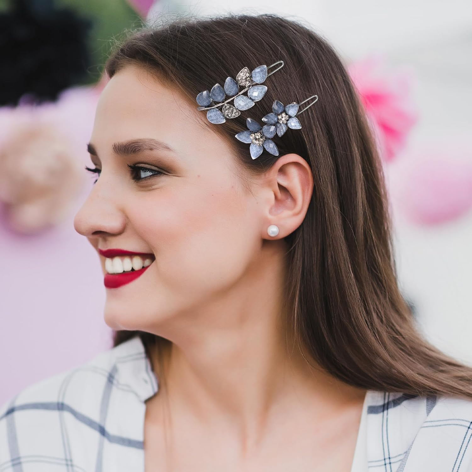 AOZUO 2 Pieces Fancy Hair Clips for Women, Vintage Rhinestone French Hair Clip Blue Crystals Small Flowers Hair Clips Decorative Hair Clips for Wedding Engagement Prom Valentines image number 1
