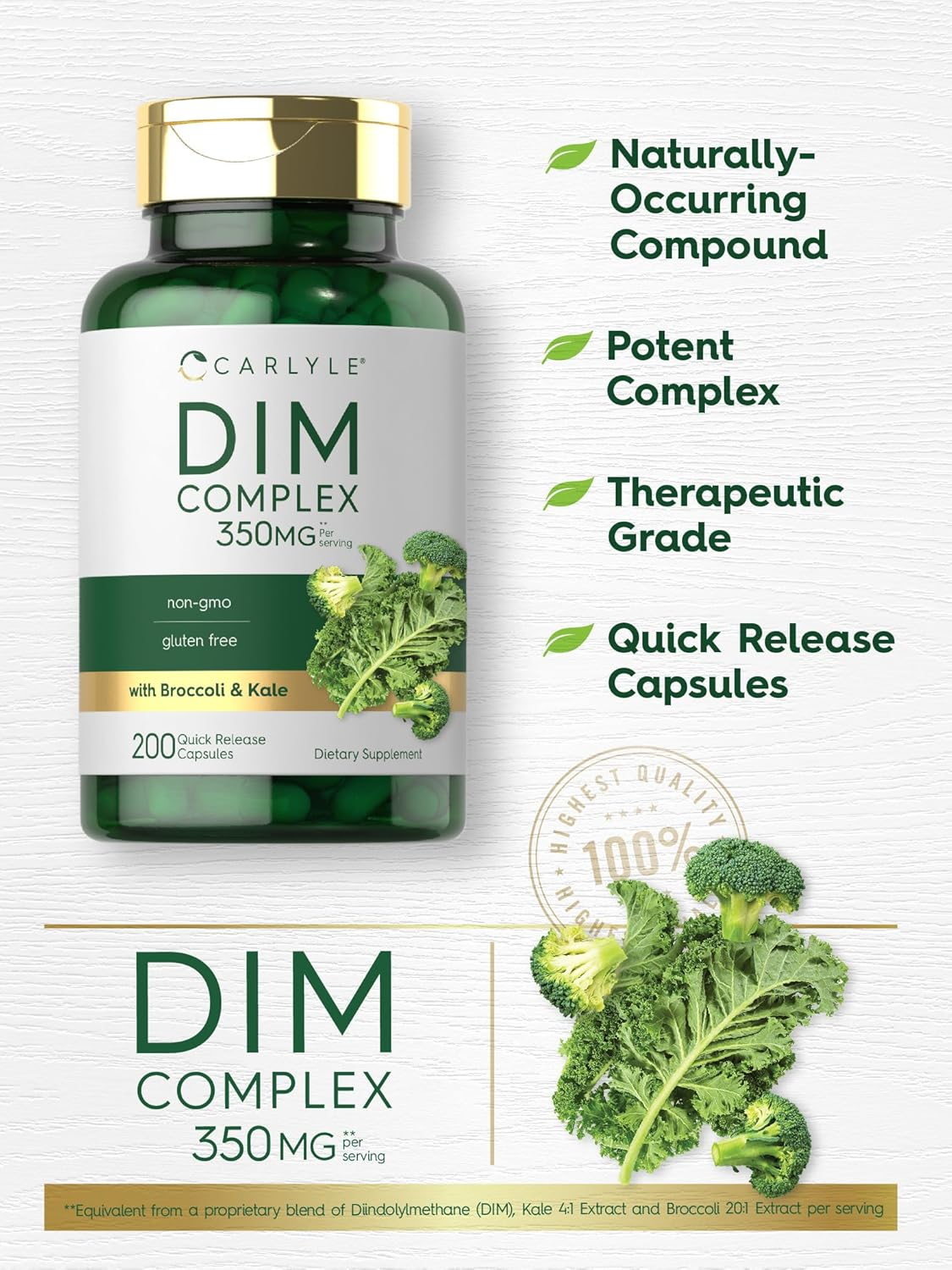 DIM Supplement | 350Mg | 200 Count | Vegetarian, Non-Gmo & Gluten Free Complex | by Carlyle image number 2