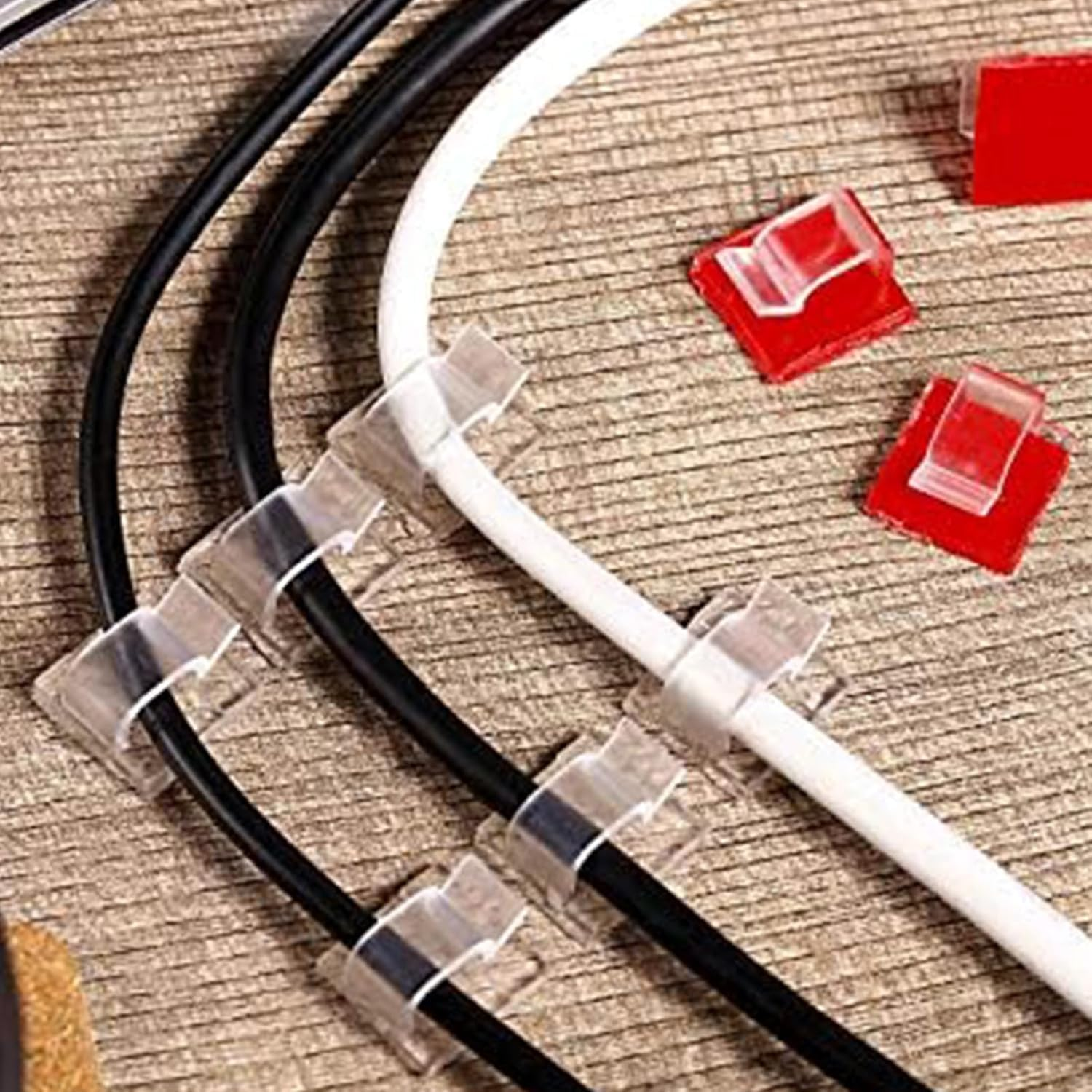 Self-Adhesive Cable Management Clips, 50Pcs Adhesive Cable Clips Wall Wire Holder Cord Organizer, Cable Management TV PC Wire Holder Sticky Tidy and Organizer Cord and Wires image number 3