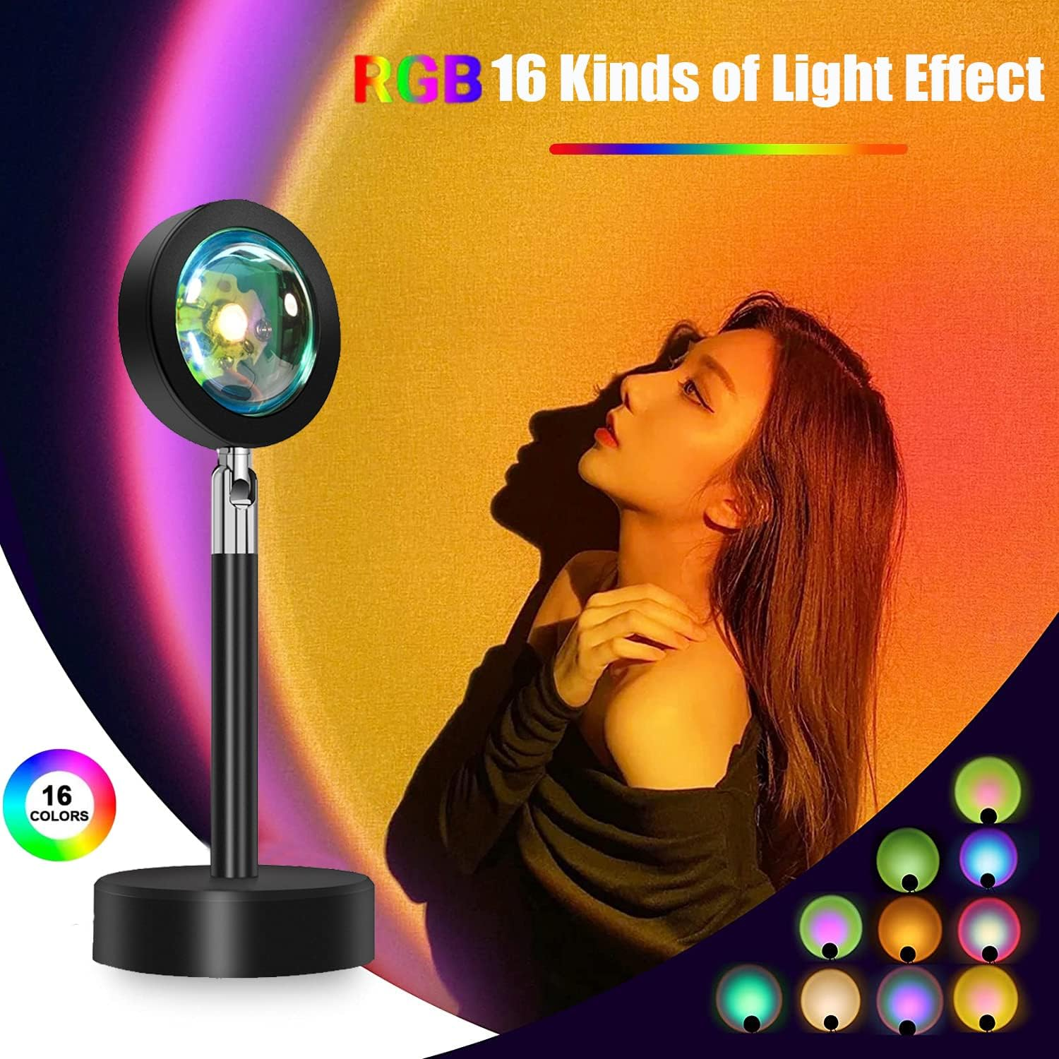 HFAN Sunset Lamp Projection with Remote & App Control 16 Colors 360&deg; Rotating Led Solset Sunset Light Projector, Sunlight Lamp Projector for Selfie/Photography/Party/Home/Bedroom Decor