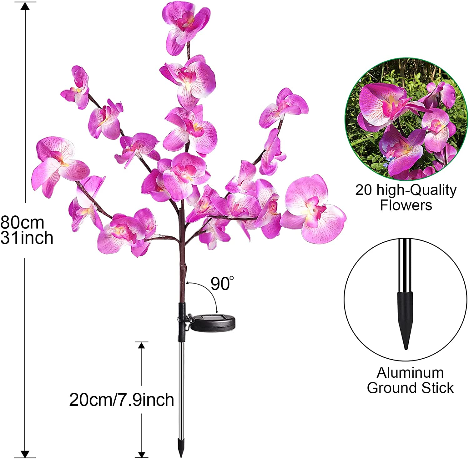 Solar Garden Flower Light,Waterproof Solar Powered Orchid Lights with 40 Flower,2 Mode Decorative Lights with Solar Panel for Patio Yard Villa Lawn Pathway Decoration,Solar Landscape Path Light&hellip; image number 6