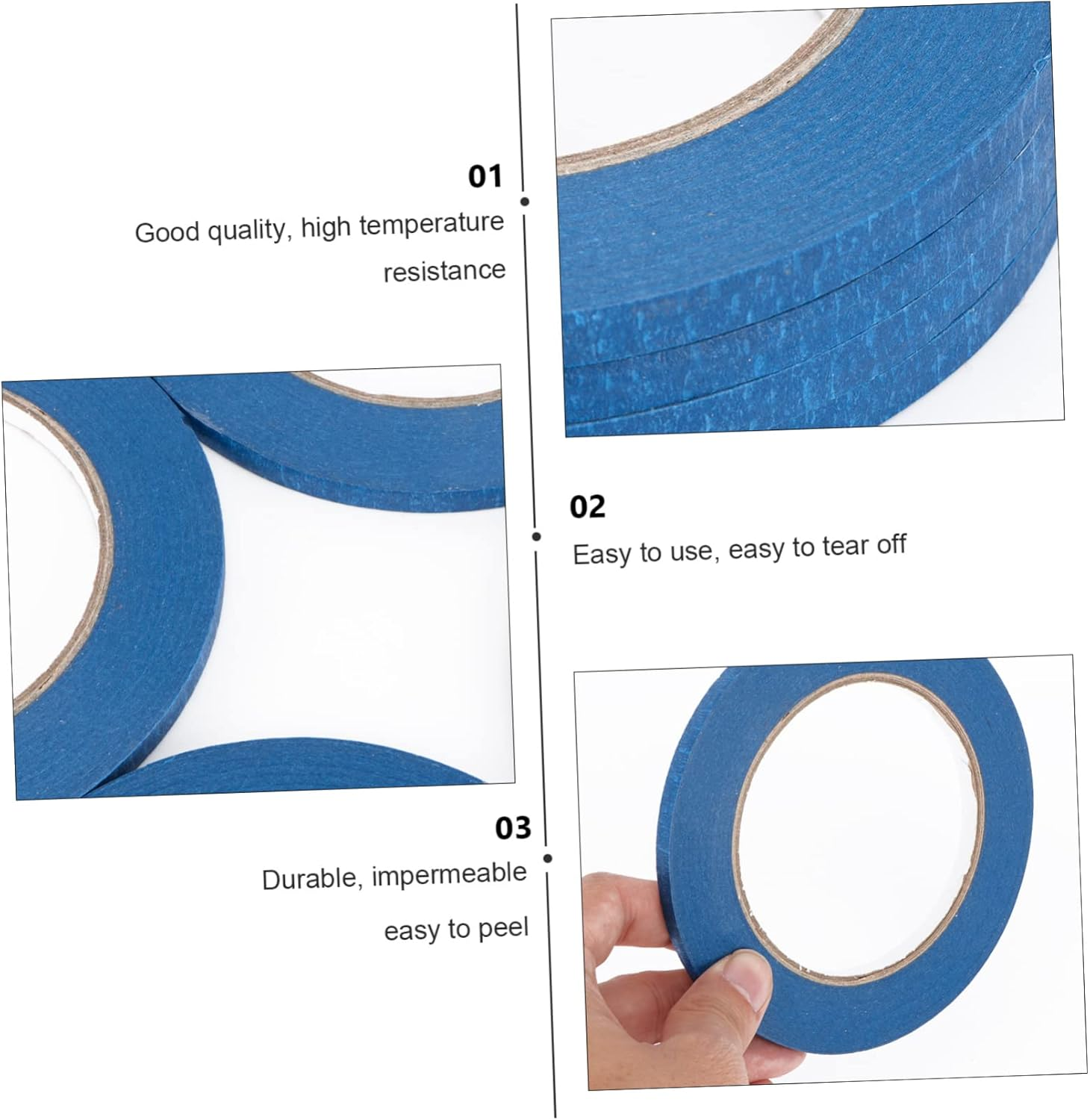 Heat-Resistant Blue Masking Tape 6Mm X 50M 4Pcs High Adhesion Adhesive Paper for Car Accessories 3D Printing and Indoor Automotive Use Summer Supplies image number 3
