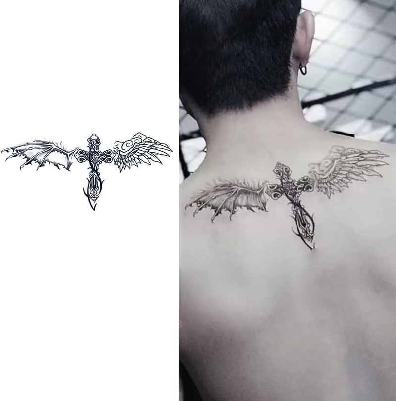 2 PCS Angel Wings Personality Juice Tattoo Stickers Herbal Semi-Permanent Waterproof Non-Reflective Men image number 2