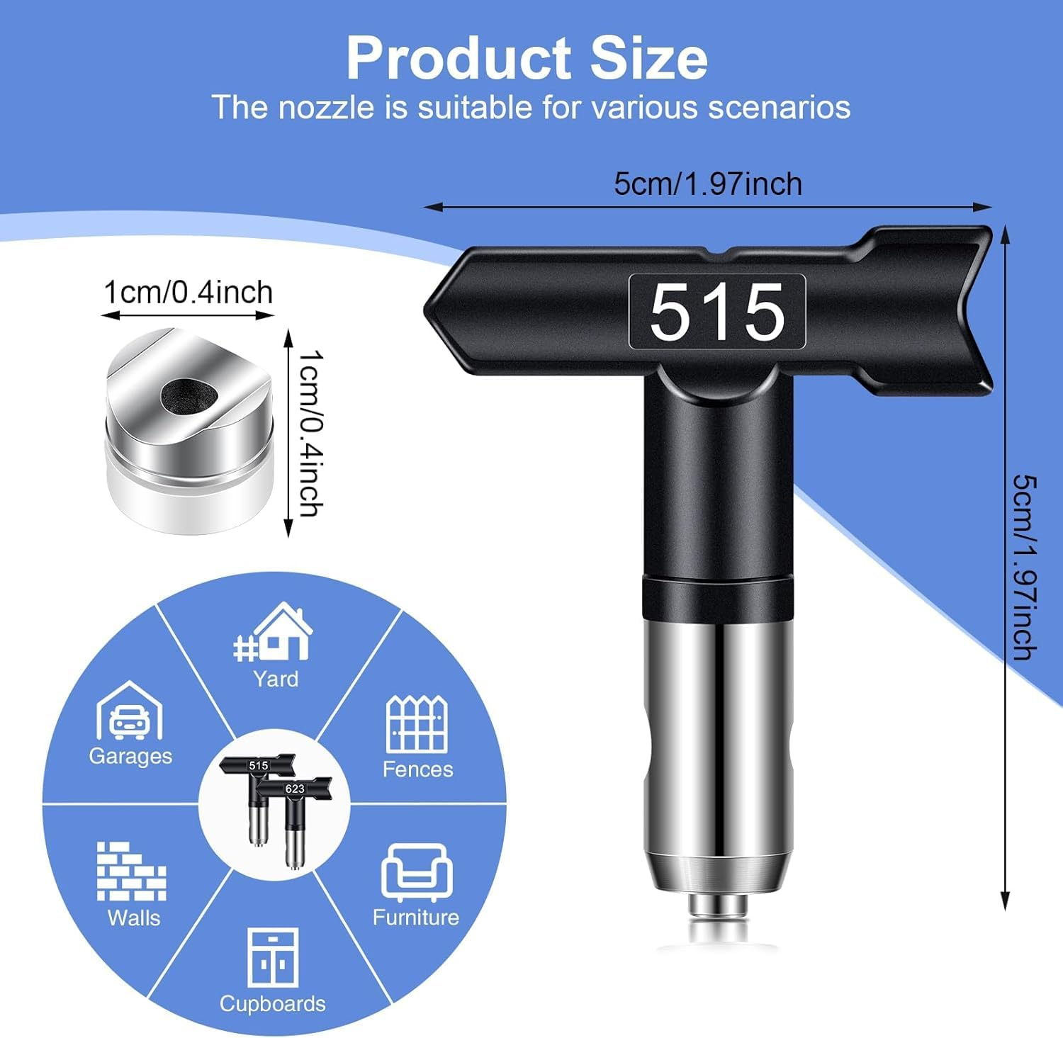 Spray Tips, 6Pcs Airless Paint Sprayer Tips Reversible Spray Tips for Airless Paint Sprayer Machine Spray Paint Nozzles for Airless Paint Spray Guns House Painting DIY (211 313 415 515 517 623) image number 2