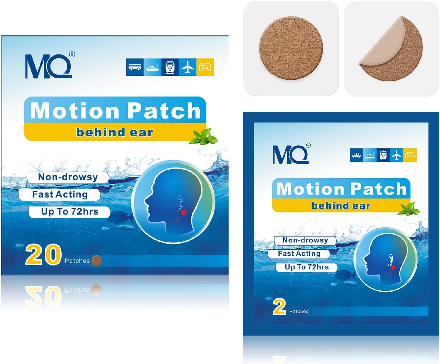 MQ 20Ct Motion Sickness Patches, Dark Color, Sea Sickness Patches Non Drowsy & Waterproof, Cruise Ship Travel Essentials, Fast Acting & Long Lasting 72H image number 1