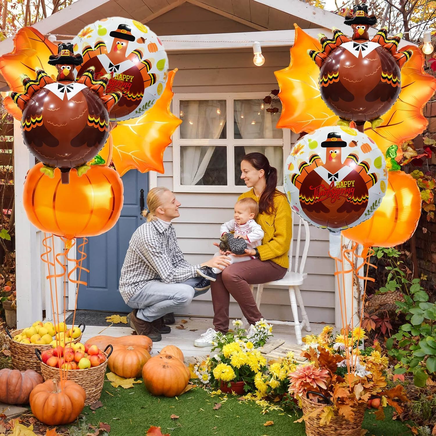 Happy Thanksgiving Mylar Balloons - Big Turkey, Maple Leaves, Pumpkin Balloons for Fall Decorations (Turkey Pack-12Pcs) image number 4