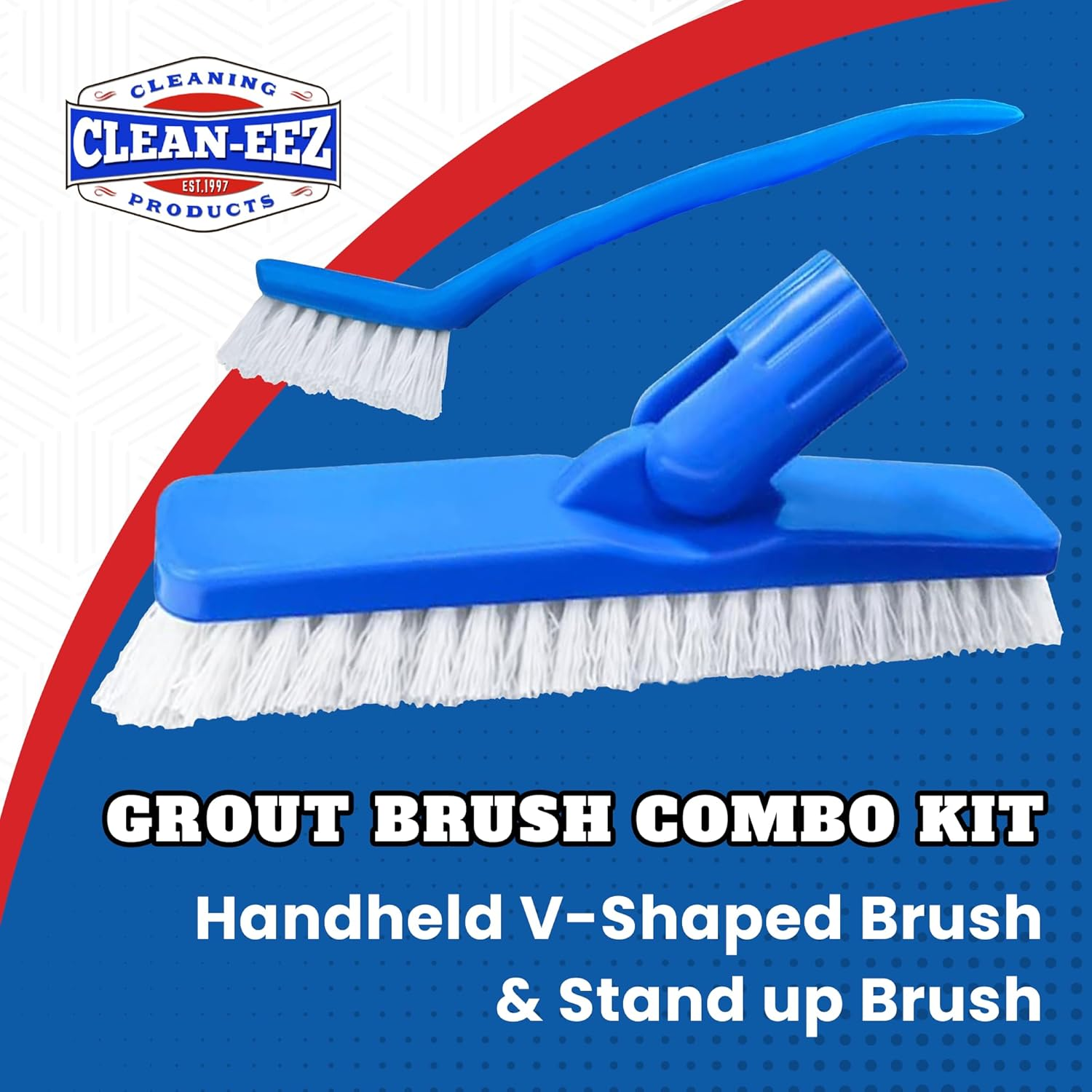 Clean-Eez Grout Brush Combo Kit - Stand up & Handheld V-Shaped Brushes with Curled Bristles - Easy Grout Cleaning without Bending - Perfect for Tile, Showers & Hard-To-Reach Spots - Durable image number 5