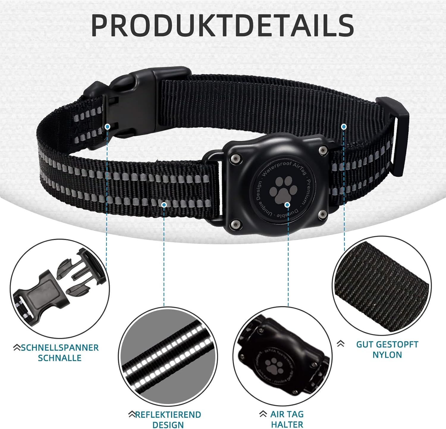 Airtag Dog Collar, 100% Waterproof Integrated Apple Airtag Dog Collars, Reflective GPS Dog Collar with Hard PC Airtag Holder Case for Small and Large Dogs (Black) image number 5