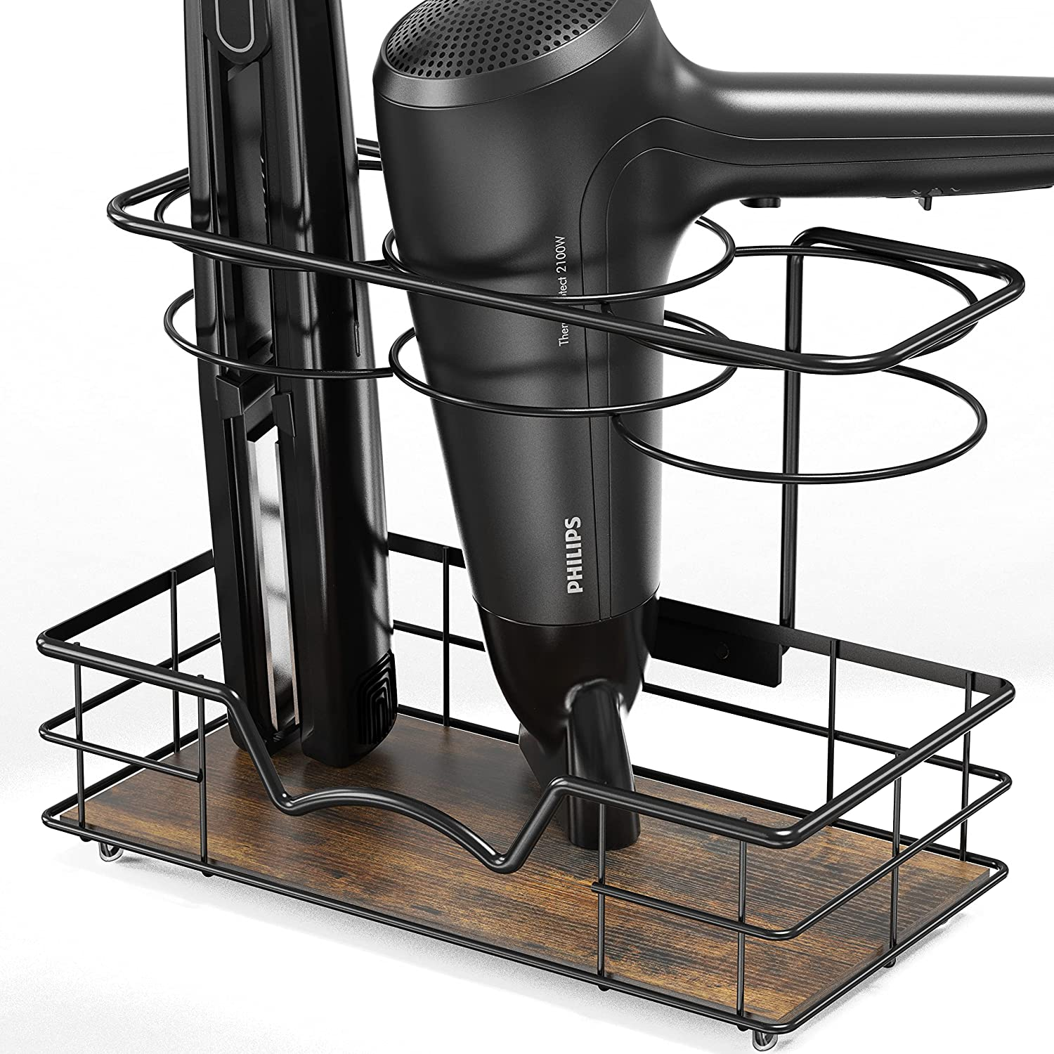 Simple Houseware Countertop Hair Dryer Holder Hair Tools Organiser, Rustic Brown