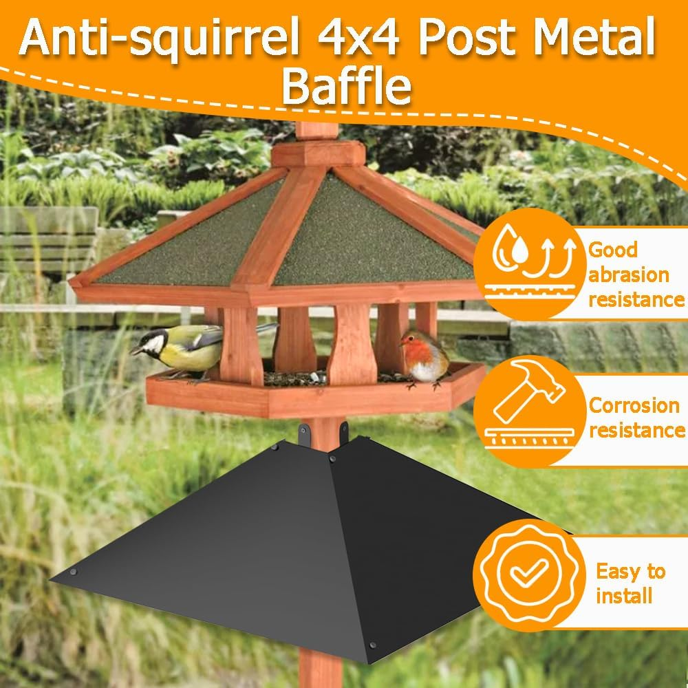 Metal Anti-Squirrel Baffle for 4X4 Post Suspension Mounting, 17-Inch Raccoon Proof Guard for Outdoor Wood Poles, Rodent Proof Suspension Guard Protects Bird Feeders and Pole Holders from Squirrels image number 1