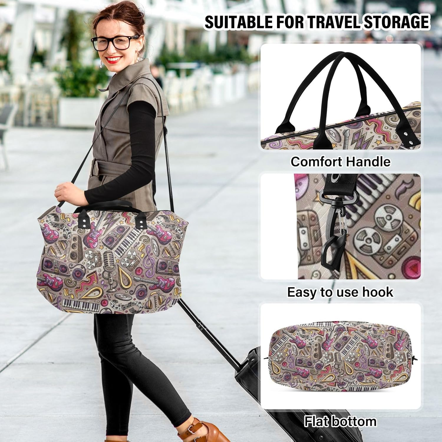 Color Guitar Sound Personal Item Travel Bag Travel Weekender Gear Bag Sports Tote Gym Bag with Adjustable Strap for Travel Multifunctional, Color Guitar Sound, 1 Size