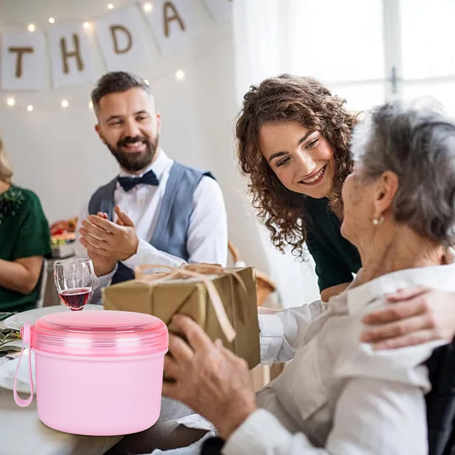 DIDATOOL Denture Bath Case, No-Leak Denture Cup, Large Capacity Denture Box, Portable Storage for All Types of Dentures Orthodontic Appliances, Perfect for Traveling and Daily Use - Transparent Pink image number 4