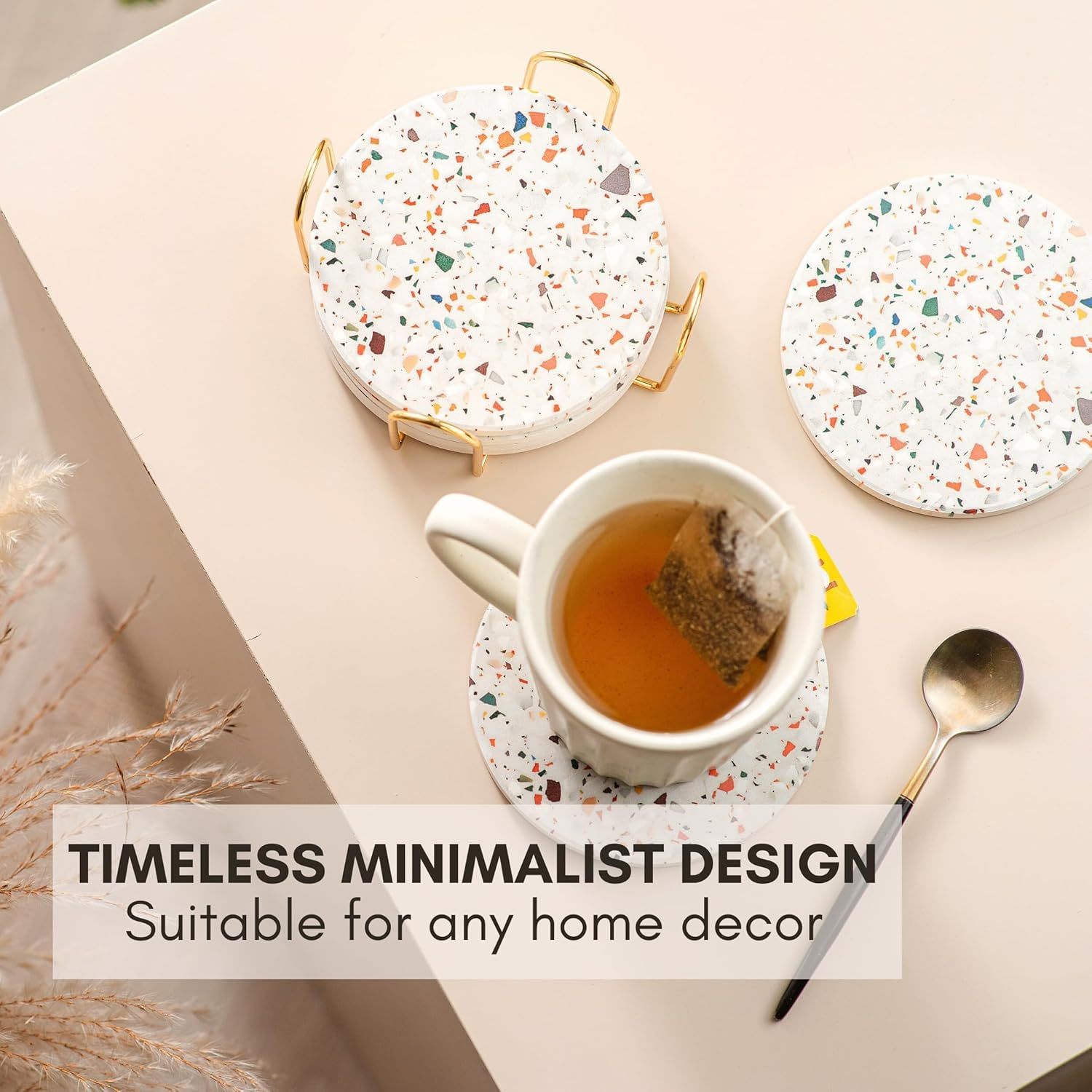 QYINXIU Coasters for Drinks Set of 6, Absorbent Coasters with Holder, Housewarming Home Decor, Suitable for Kinds of Cups (Pattern) - Pattern image number 3