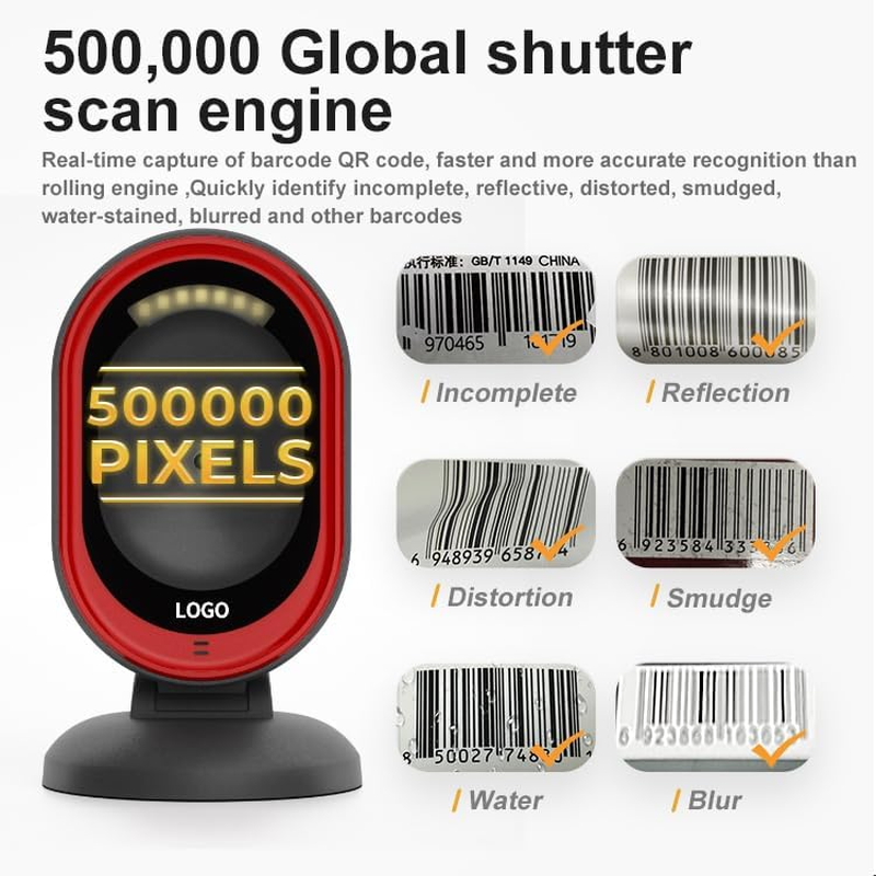 Fast 2D Hands-Free Barcode Scanner, USB Wired Desktop Barcode Reader 1D 2D PDF417 Data Matrix Bar QR Code Reader with Automatically Scanning for Retail Store Supermarket Mall Business