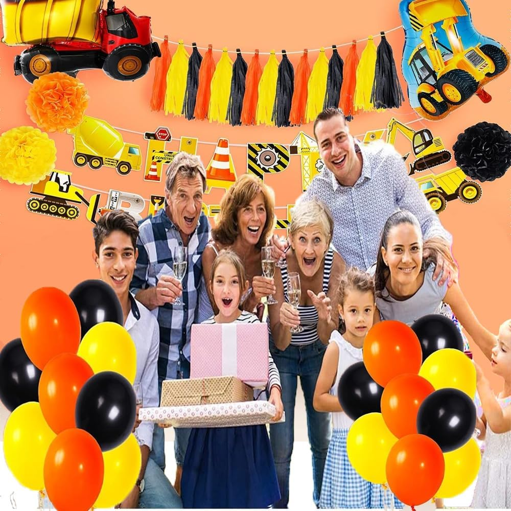 Construction Birthday Party Balloons, Construction Balloons Excavator Foil Balloons Construction Cupcake Toppers Construction Signs Construction Happy Birthday Banners for Birthday Party Decorations image number 4