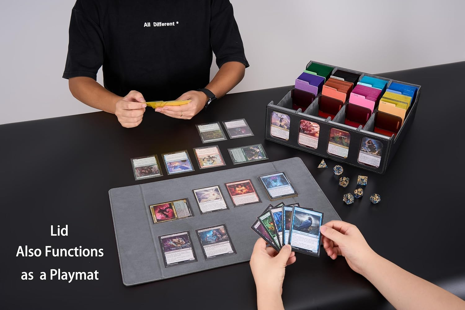 Cyperever Card Deck Box Trading Card Storage Box, Playing Card Case with 4 Display Windows, Magnetic Storage Boxes with 3000+ Trading Cards Storage, 48 Colorful Dividers, 4 Supporters & Strap Black image number 6