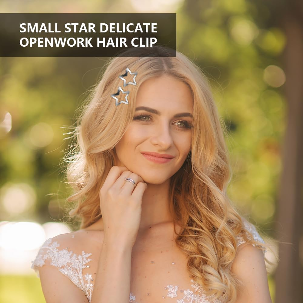 Funalix Pack of 20 Metal Star Hair Clips, Y2K Hair Accessories with Cute Pentagram Hair Clips and Hollowed Star Hairpin, Hair Clips for Women and Girls (Silver) image number 4