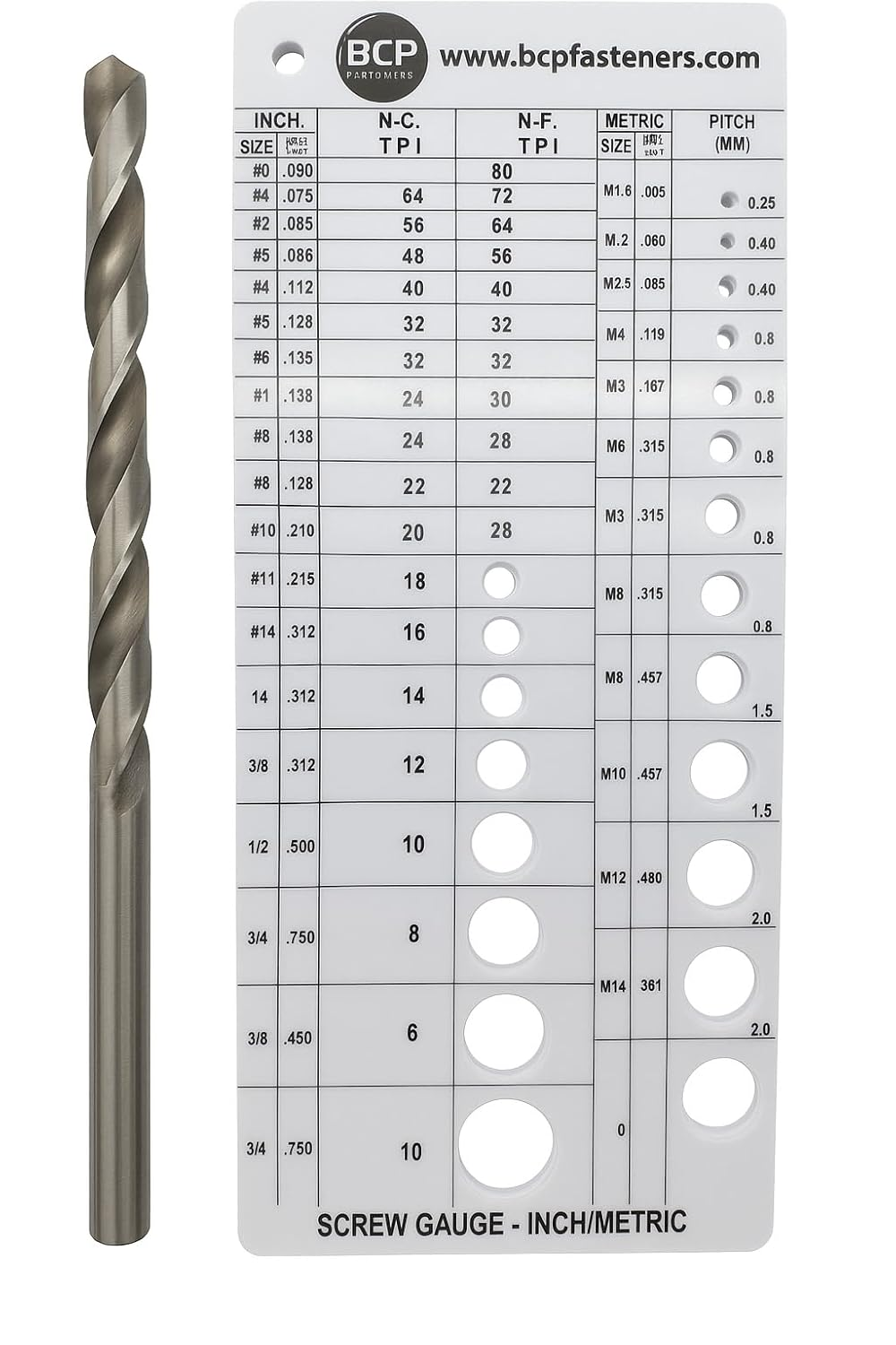 Screw Thread Gauge | Metric and SAE | Recommends Drill Bit & Tap Size (BCP675) image number 3