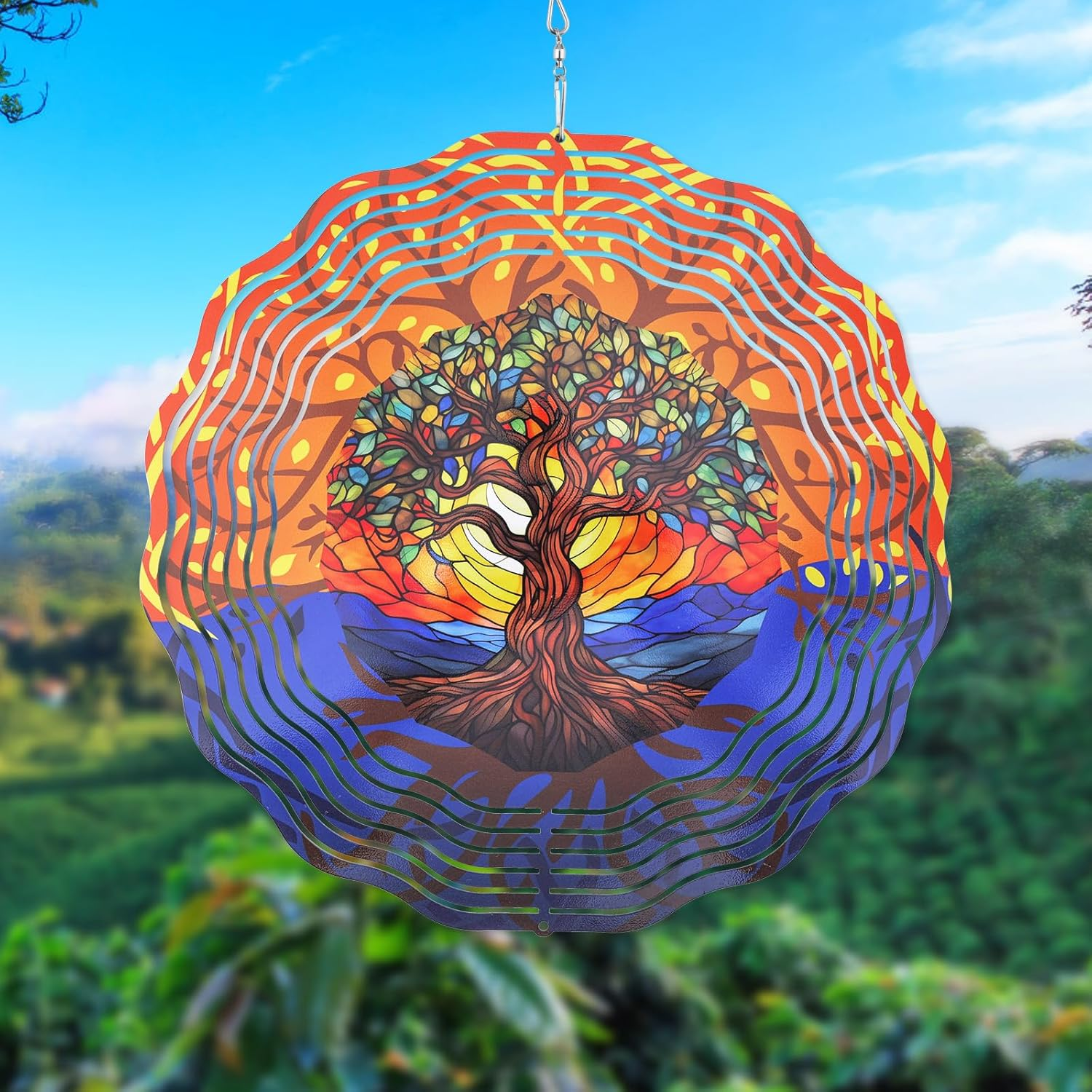 Tree of Life Wind Chime, Hanging Metal Wind Spinner Outdoor Metal Wind Chime 3D Rotating Wind Chime for Yard Art Window Decoration image number 5