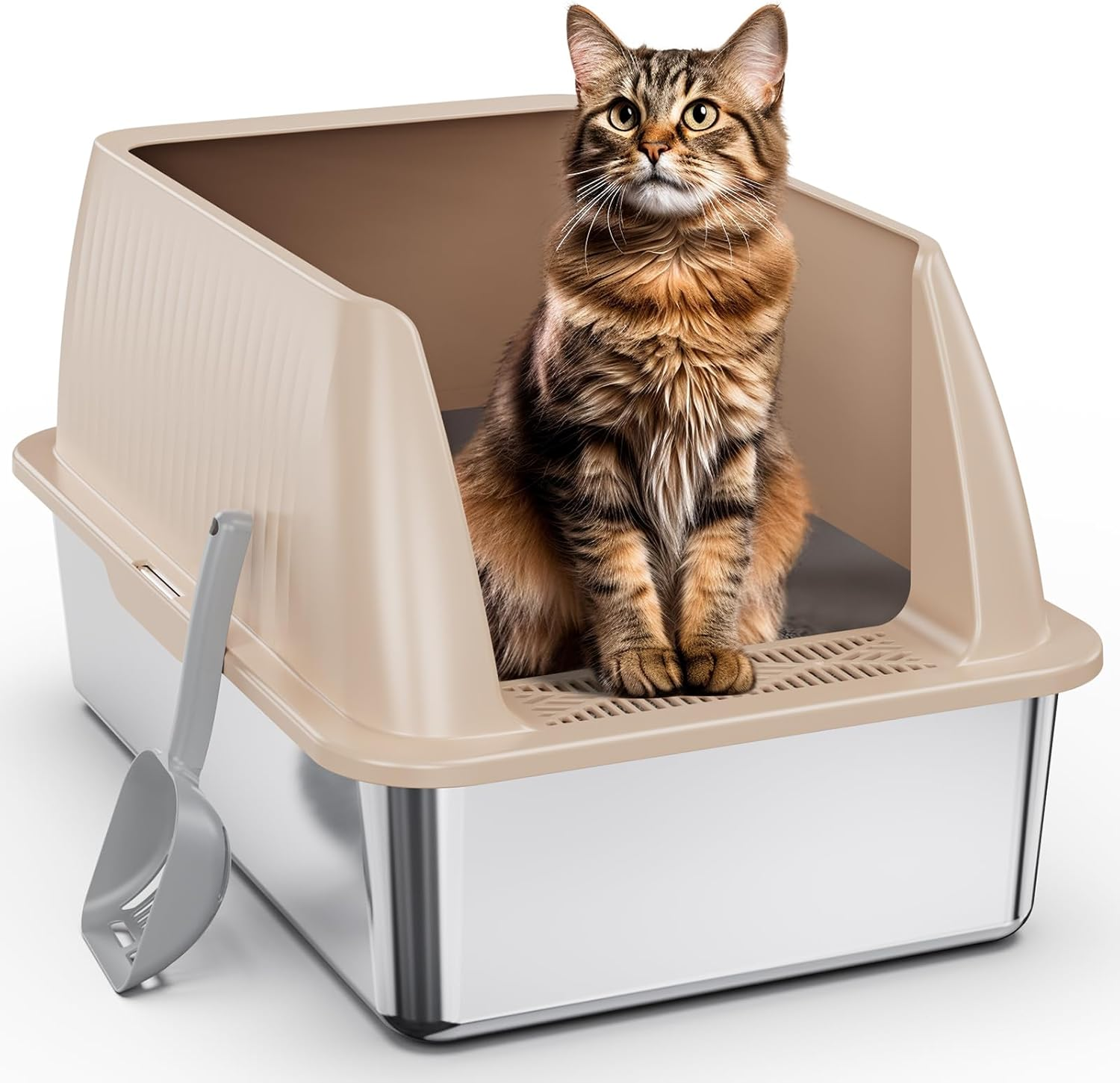2024 Upgraded Stainless Steel Litter Box for Cats, Durable XXL Metal with Lid & Cat Litter Mat for Easy Cleaning - Designed for Maximum Convenience