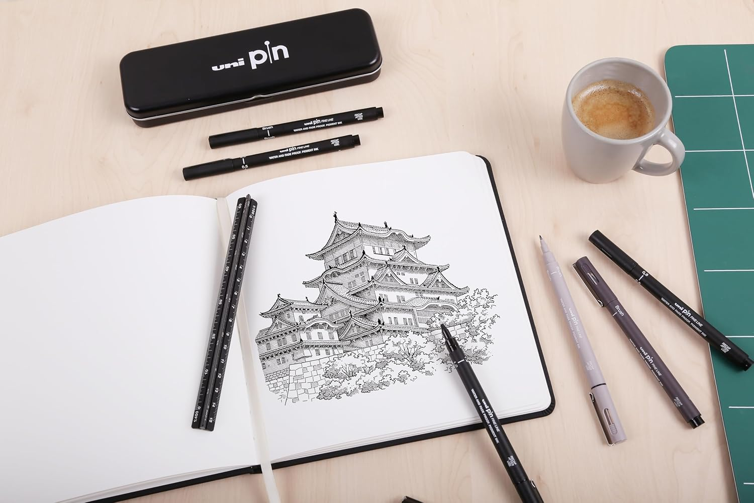 Uni-Ball Pen Case 8 Pack Calibrated Markers 0.03 to 1.2Mm Black Classic Set I image number 3