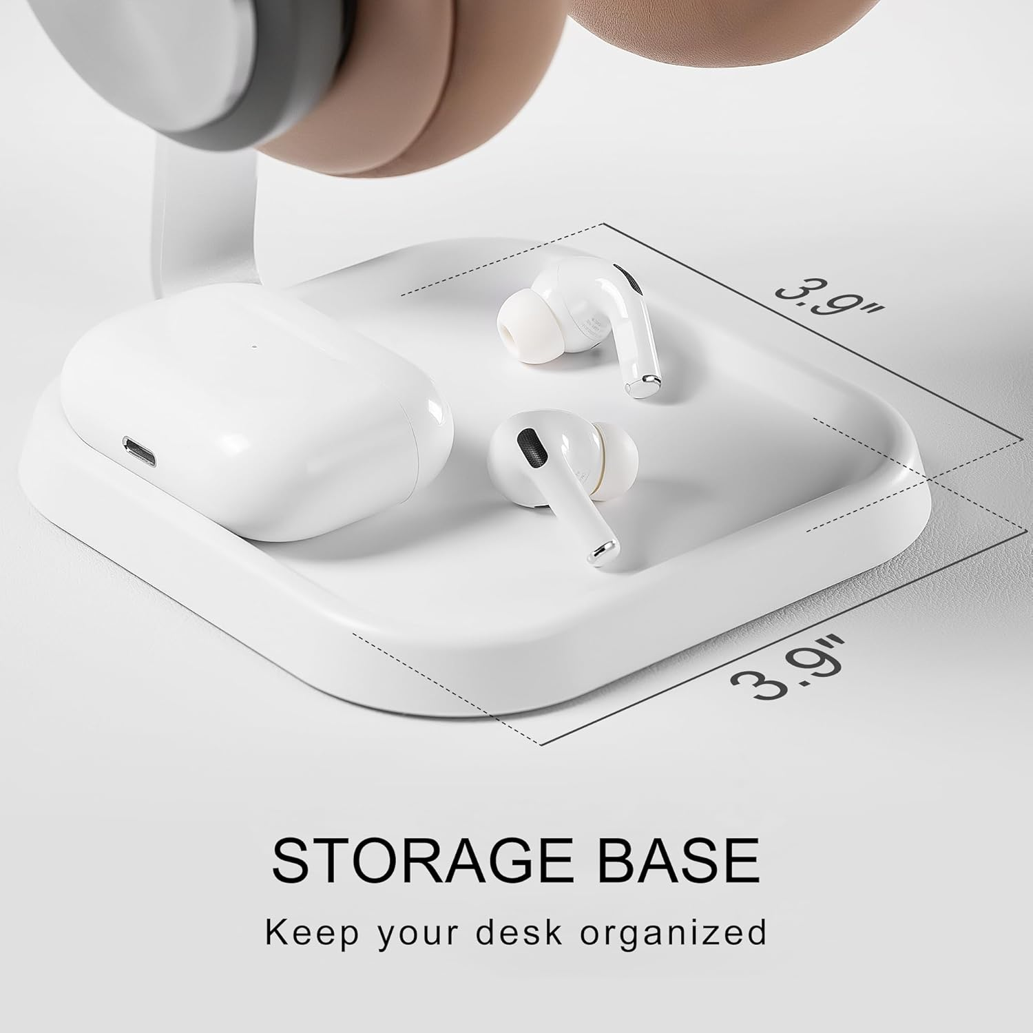 Headphone Stand, Curved Headset Stand with Storage Tray, Gaming Headset Holder for Airpods Max, Airpods Max 2, Airpods, Airpods Pro, Beats, Bose, Sony and More (White) image number 1