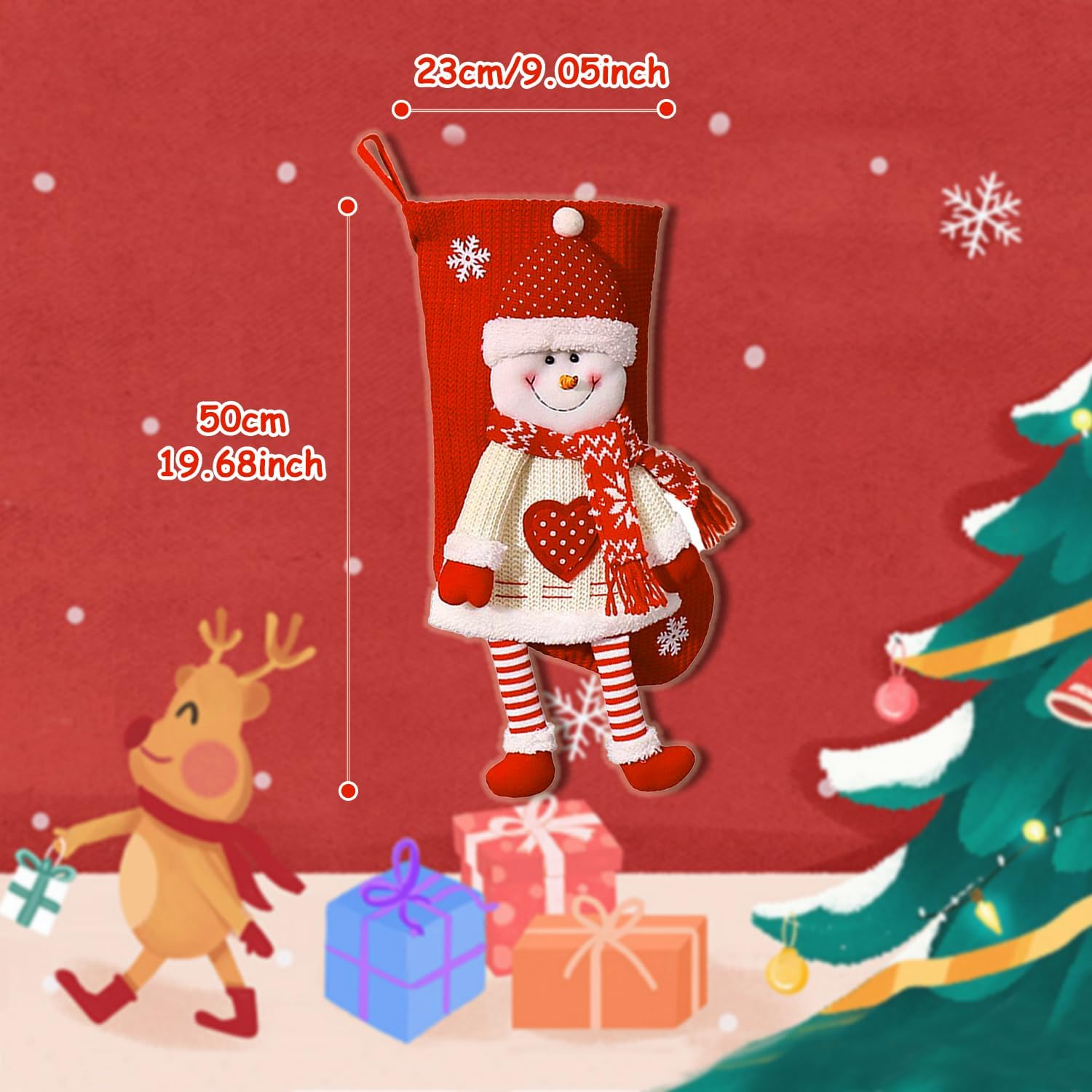 20 Inch Christmas Stockings Set, Large Personalized Christmas Stockings 2 Pack, Knitted Santa Snowman Socks 3D Pattern, Eve Candy Stocking Gifts Bag for for Holiday Xmas Party Decorations image number 2