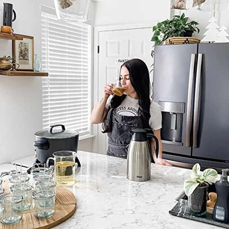 Tiken 68 Oz Thermal Coffee Carafe, Stainless Steel Insulated Vacuum Coffee Carafes for Keeping Hot, 2 Liter Beverage Dispenser (Silver) image number 3