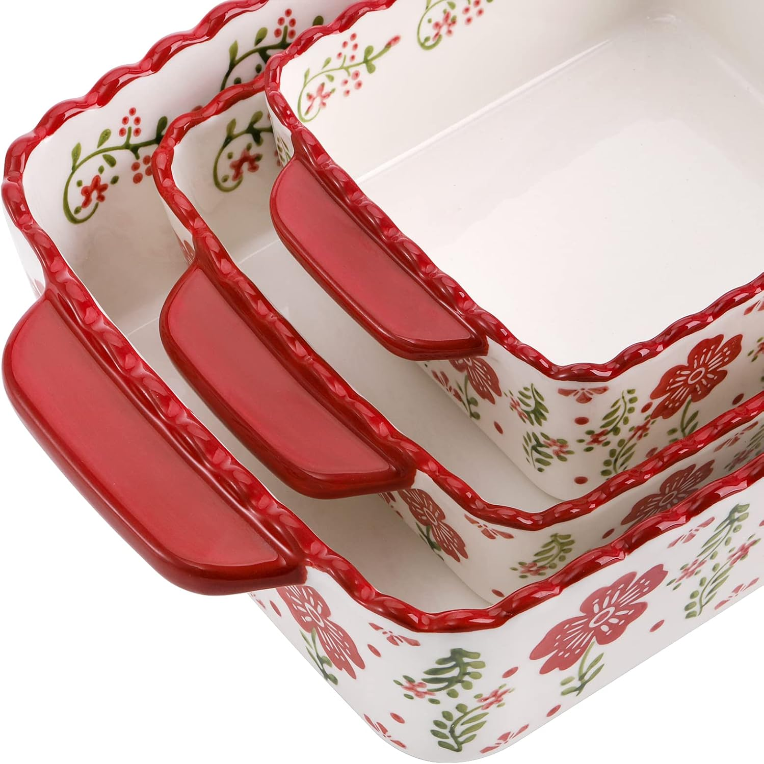 Coloch 3 Pack Ceramic Baking Dishes, Rectanglar Bakeware Set Hand-Painted Lasagna Pan Porcelain Serving Bakeware for Pasta, Chicken, Kitchen, Banquet, Microwave and Dishwasher Safe image number 1
