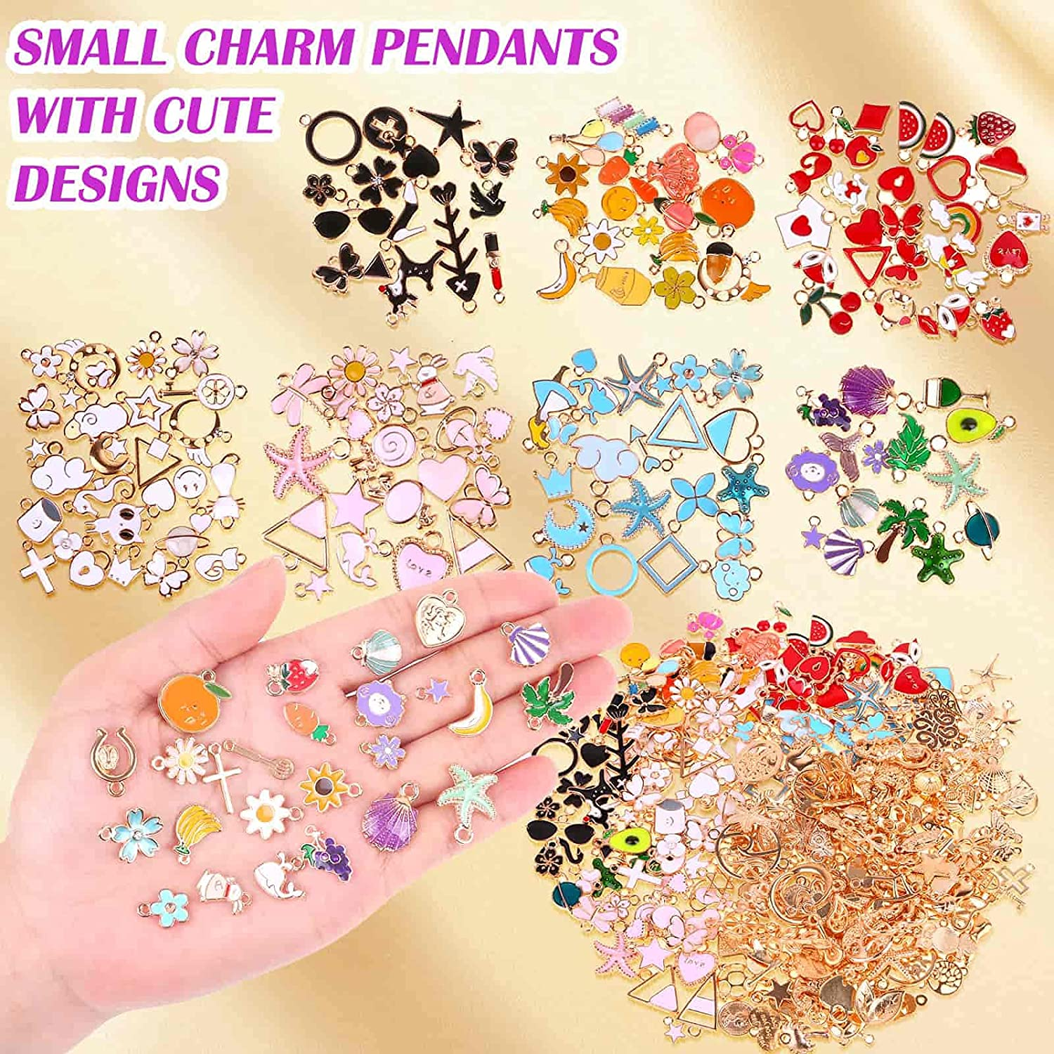 Acejoz 300Pcs Charms for Jewelry Making, Wholesale Bulk Assorted Gold-Plated Enamel Charms Earring Charms for DIY Necklace Bracelet Jewelry Making and Crafting - Enamel Color image number 4