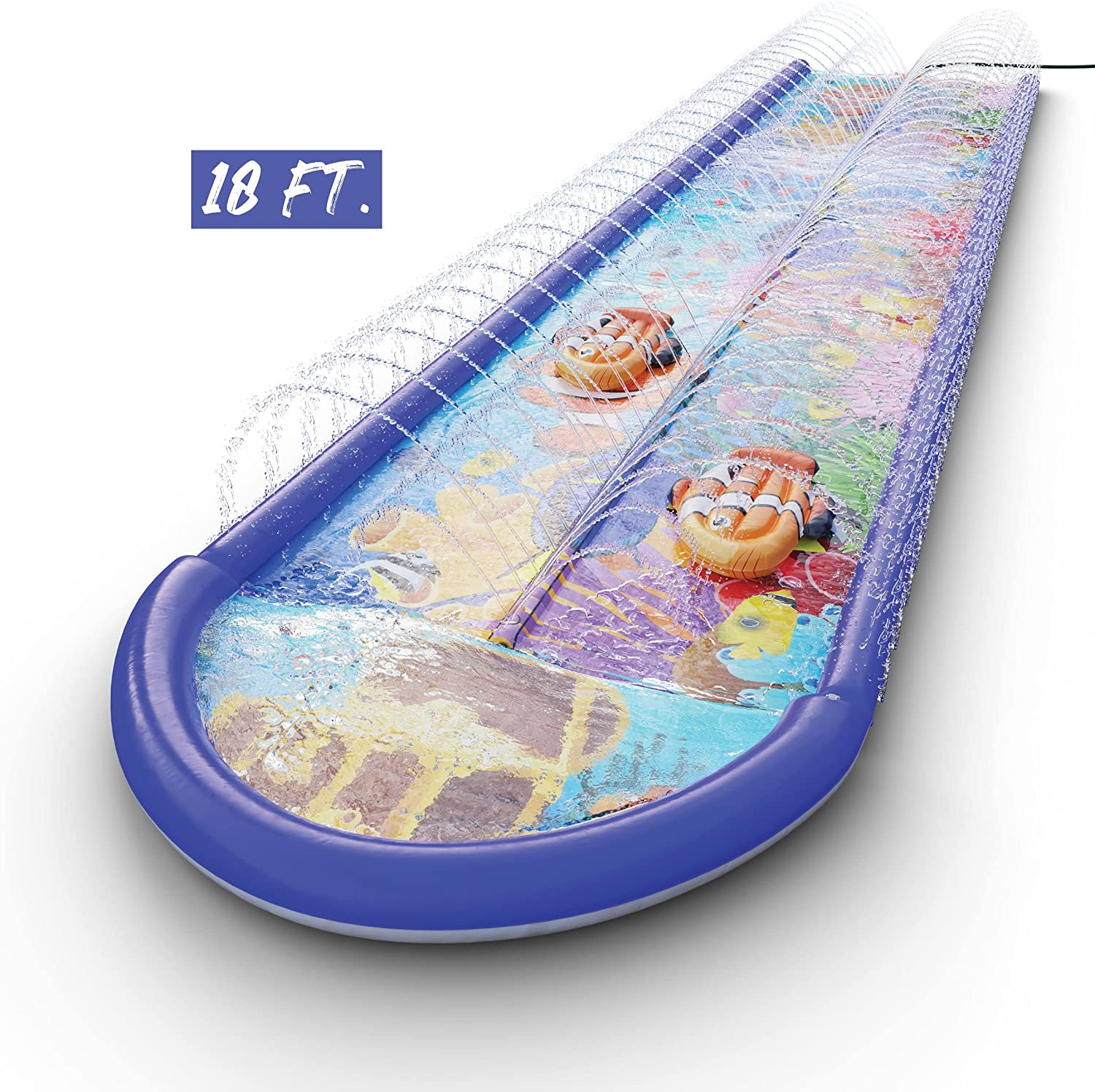 Stargo Undersea Water Dual Slip and Slide - 18 Feet X 5 N with Splash Pad Sprinkler, Inflatable Body Boards Kids Fun Multi image number 1