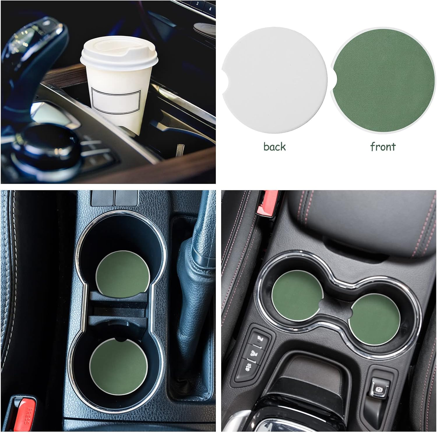 BBTO 4 Car Accessory Set, Steering Wheel Cover, Ceramic Coasters, Daisy Flower Clip Air Freshener, Crystal Hanging Ornament for Women(Sage Green) image number 6